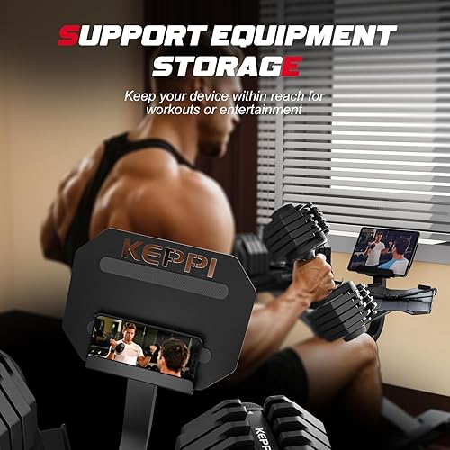 Miniatura 7 de Keppi Estante para mancuernas, soporte de peso de acero aleado de capacidad de 330 libras para gimnasio en casa, bandeja de silicona antideslizante