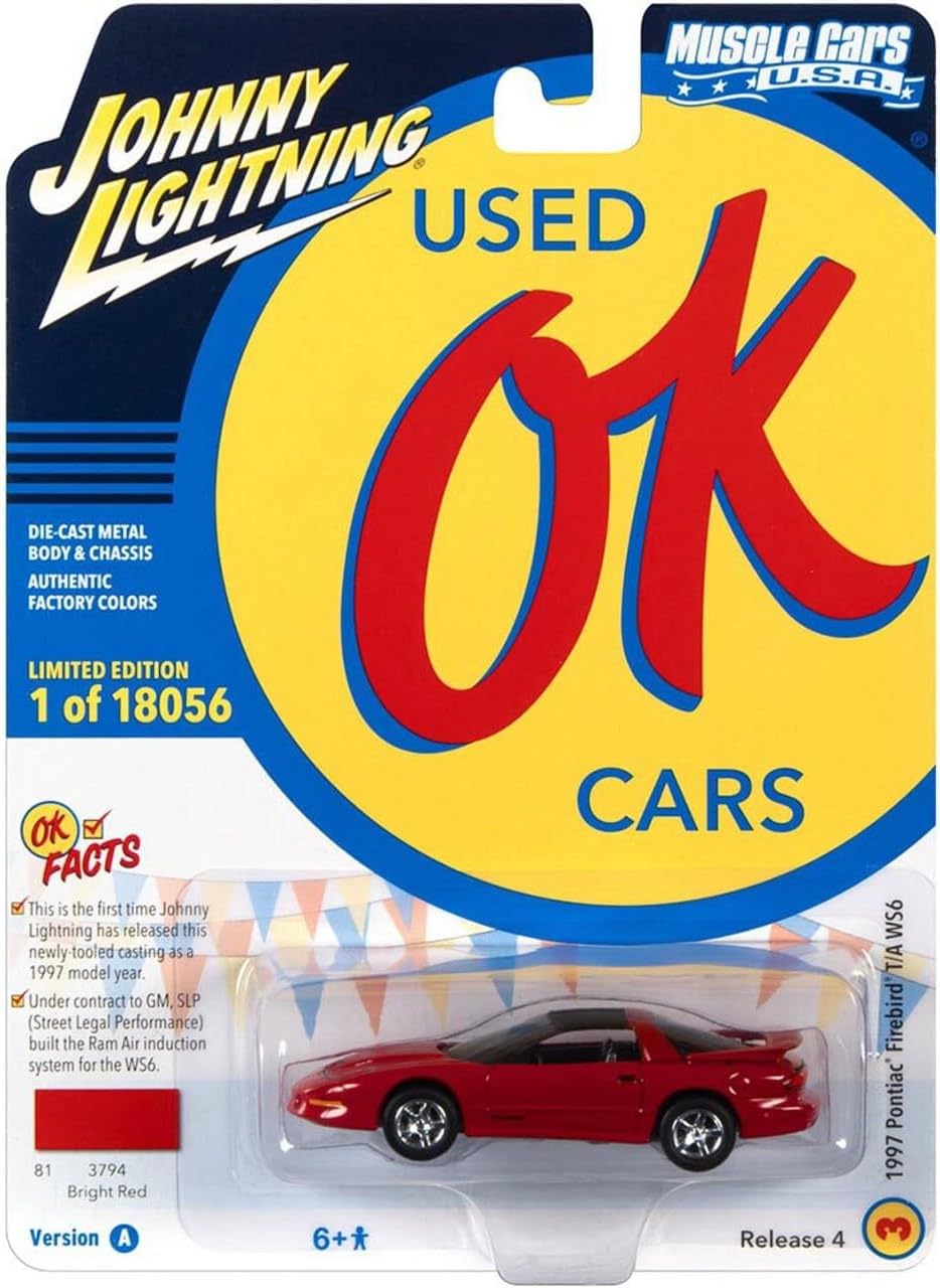 Johnny Lightning 1997 Pontiac Firebird T/A Trans Am WS6 Bright Red with Matt Black Top OK Used Cars Series Limited Edition to 18056 Pieces Worldwide 1/64 Diecast Model Car
