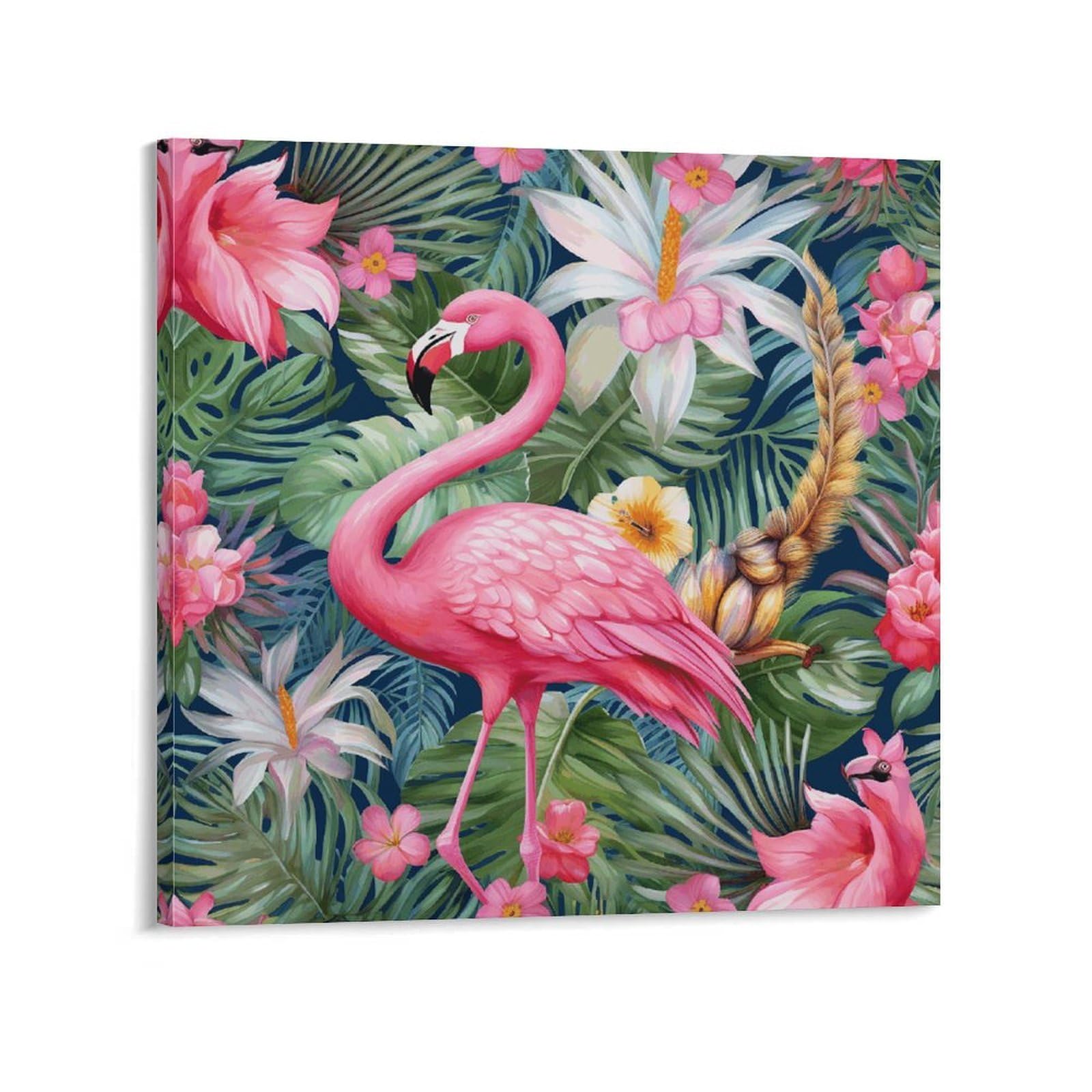 Flamingo Floral Pattern Canvas Wall Art for Bedroom 16x16inch(40x40cm) Canvas Prints Artwork for Walls Modern Picture Artwork Painting for Living Room Aesthetic Wall Paintings for Bathroom Kitchen Off