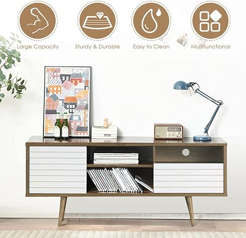 Miniatura 2 de Soporte de TV de 63 pulgadas para consola de entretenimiento con 3 estantes abiertos pantalla plana de hasta 65 pulgadas gabinete de almacenamiento