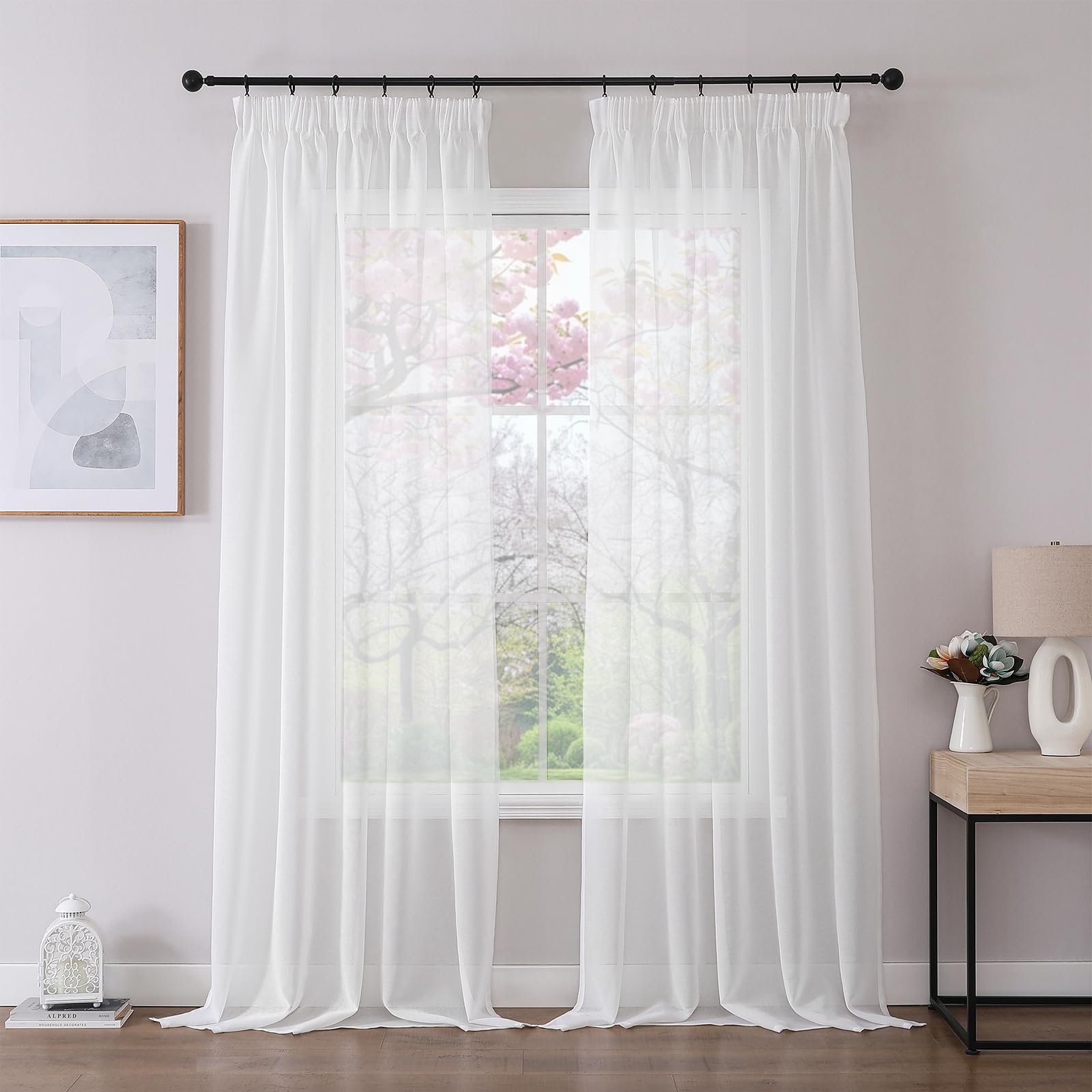 2er Set Gardinen mit Kräuselband Sheer Voile Lang Vorhänge Durchlässig Polyester Curtains Modern Transparent Wohnzimmer Luftig Dekoschal für Schlafzimmer