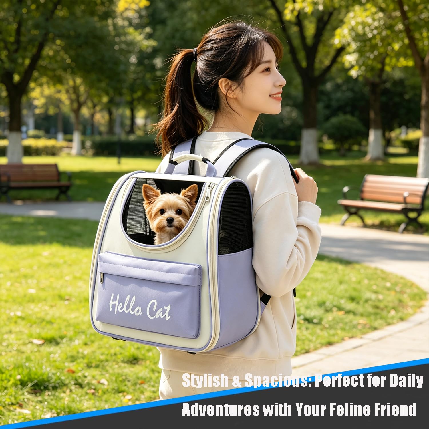 Sac à Dos de Transport pour Chien Chat,Respirant Sac De Transport pour Chien, Sac Transport Chat, Sac Transport Chien, Spacieux Sac Voyage Chiens Chat Laisse et Tapis Intégrés (Bleu)