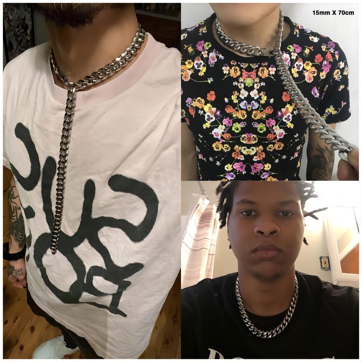 Hip Hop Mens Choker Stainless Steel Miami Chain Curb Cuban Link Rapper Necklace Jewelry with Tail