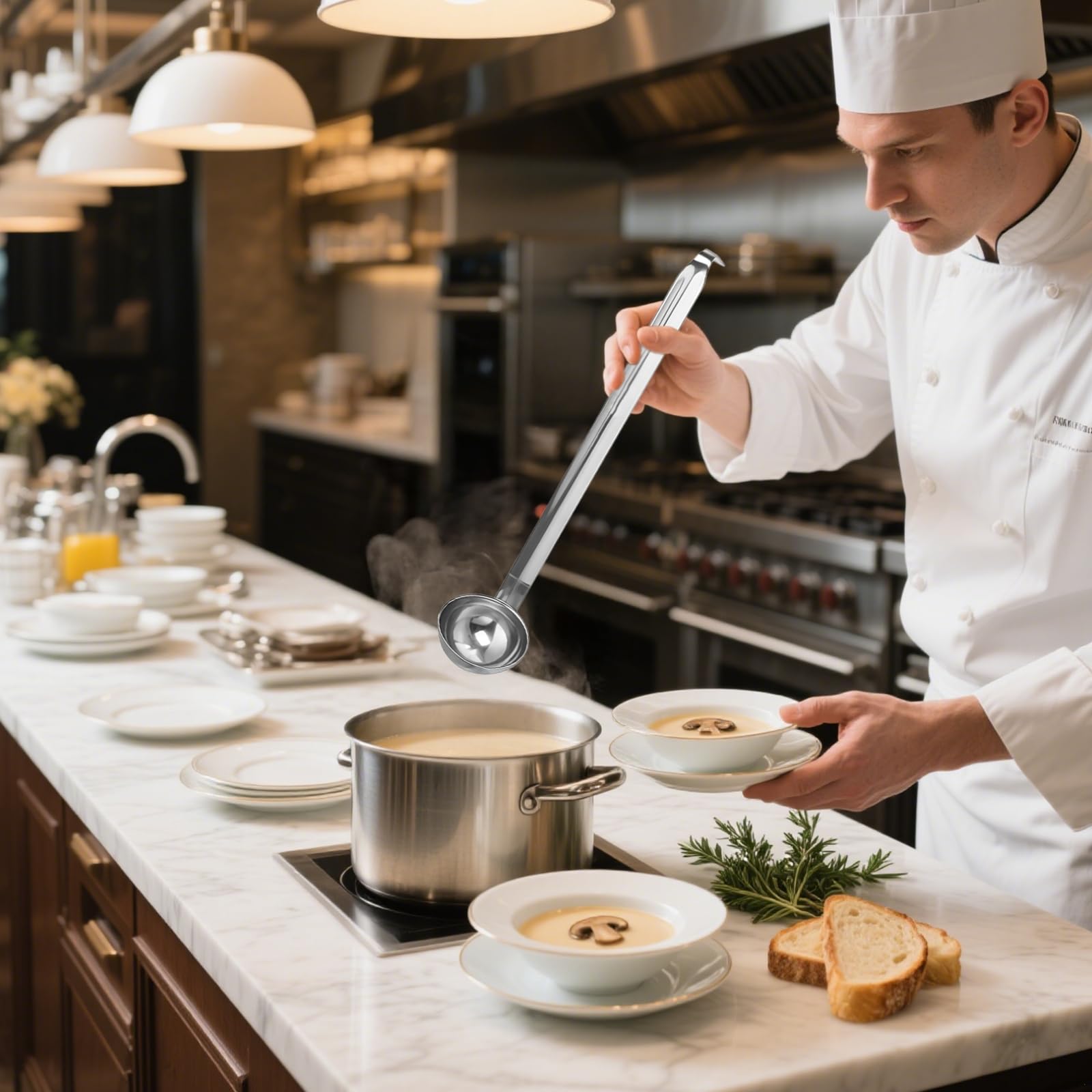 Suppenkelle aus Edelstahl, 10 Stück, 28 ml, mit langem Griff, Haken zum einfachen Aufhängen, rostfrei und langlebig, ideal für Catering, Kochen, Hotel