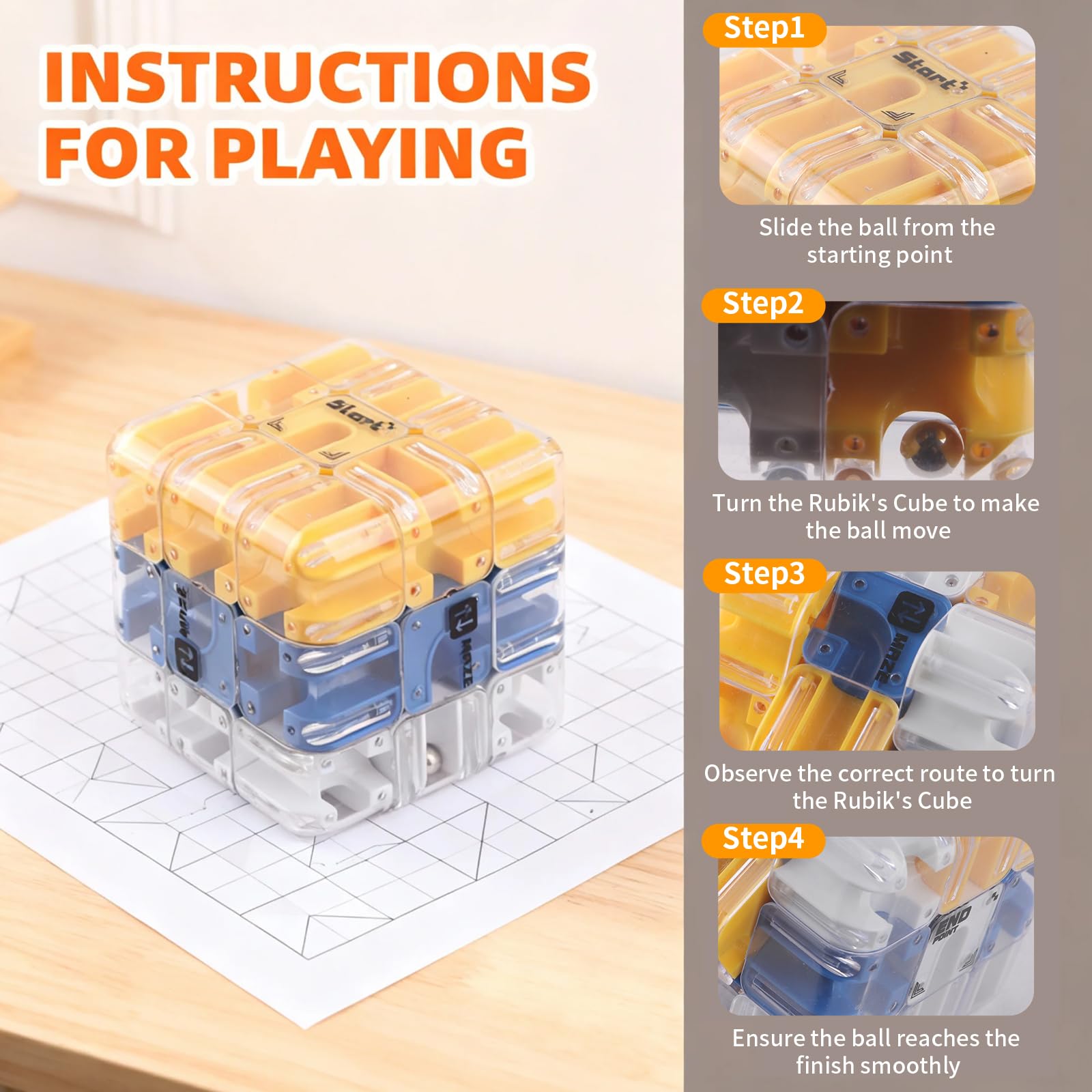 3D Labyrinth Würfel, Zauberwürfel 3D Labyrinth Puzzle Mit Rollenden Kugeln,Zauberwürfel Spielzeug Interaktives Gehirntraining,Labyrinth Würfel Maze Cube für Erwachsene und Kinder (Blau)
