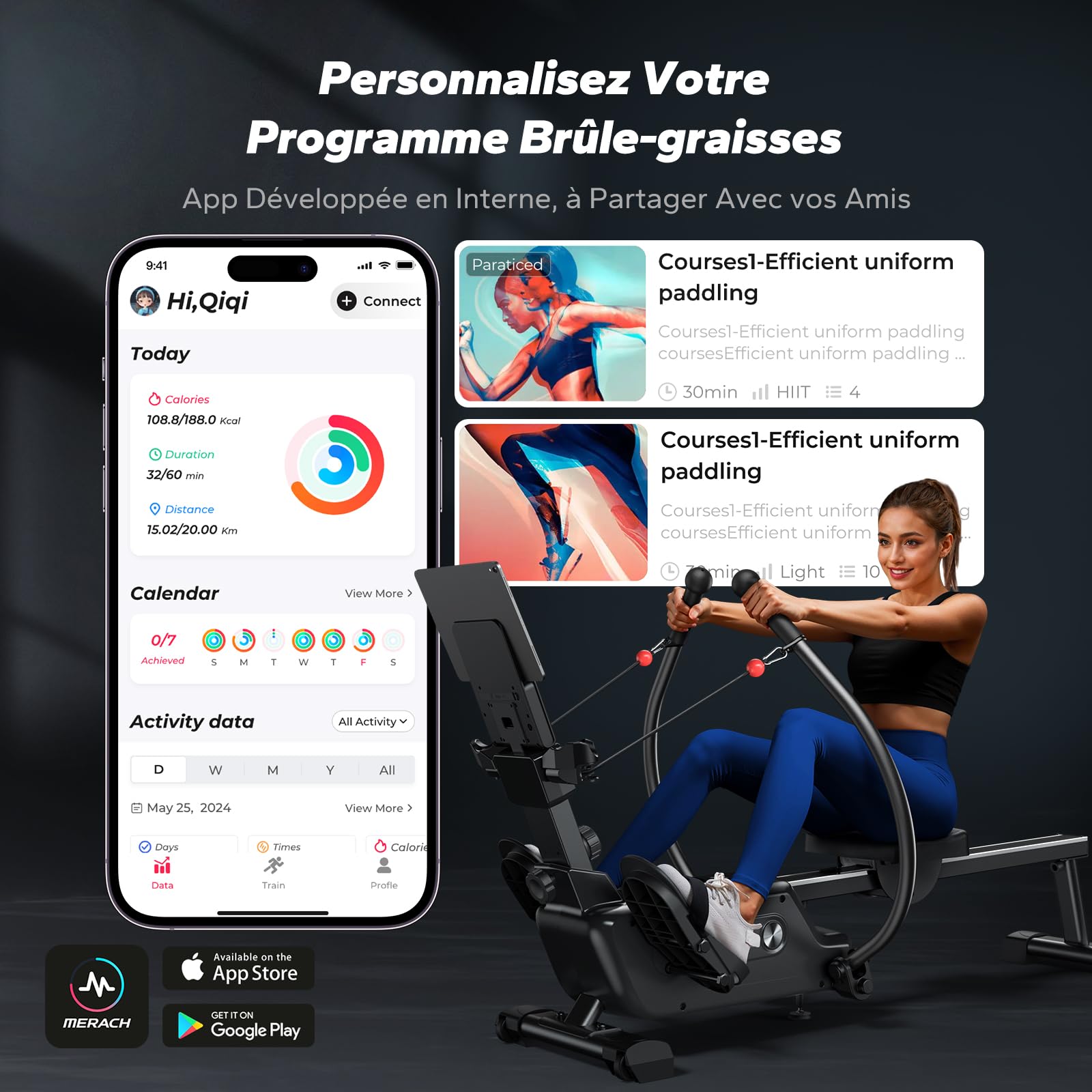MERACH Máquina de Remo para casa con Exclusiva Tarjeta interactiva y Juegos, Aspecto Similar al tiburón, Experiencia de Remo intensa, Ahorra Espacio, Adecuada para Entrenamiento de Cuerpo Entero