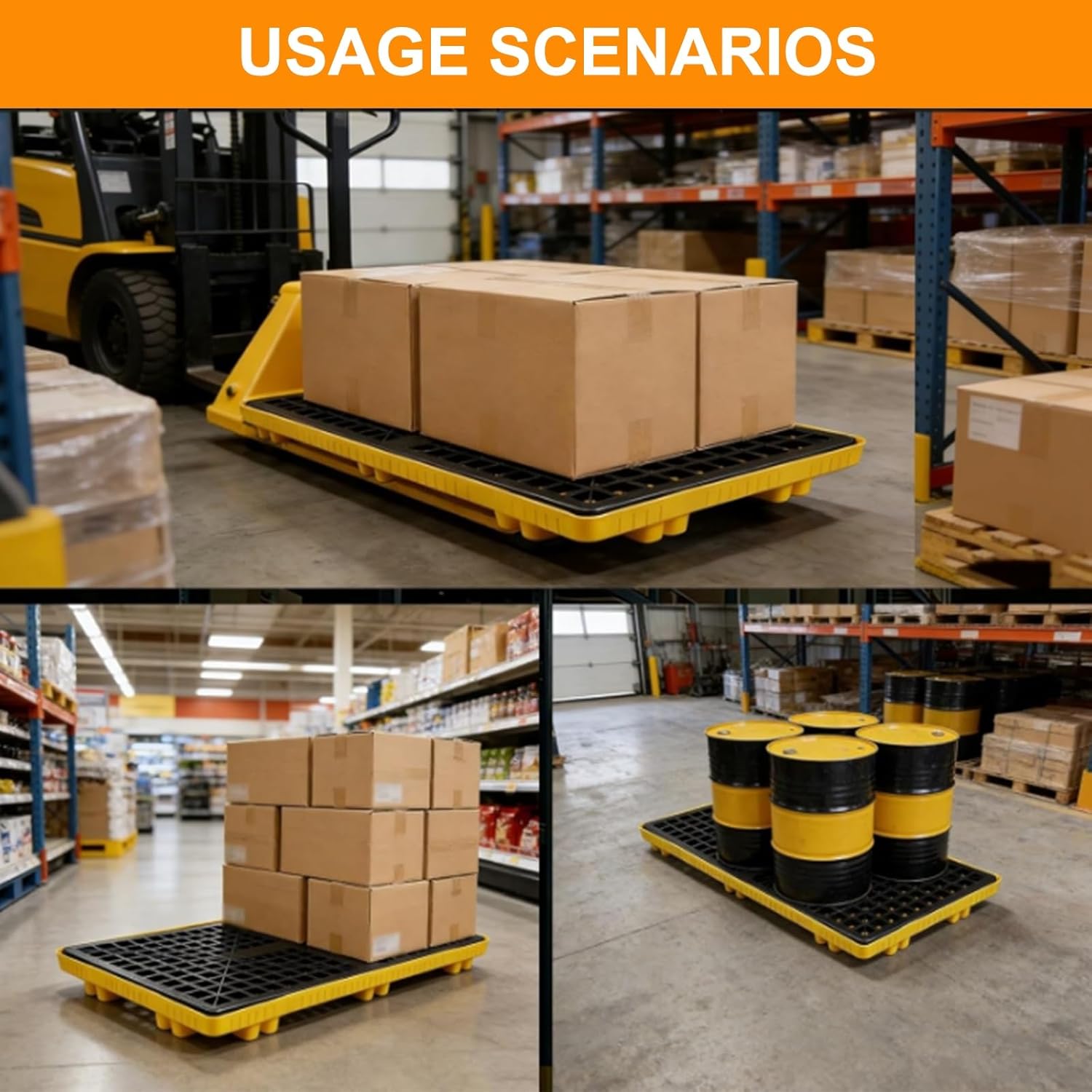 2 Drum Spill Containment Platform, Plastic Containment Tray Spill Pallet with Drain, Leakproof Platform for Garage, Kitchen, Basement