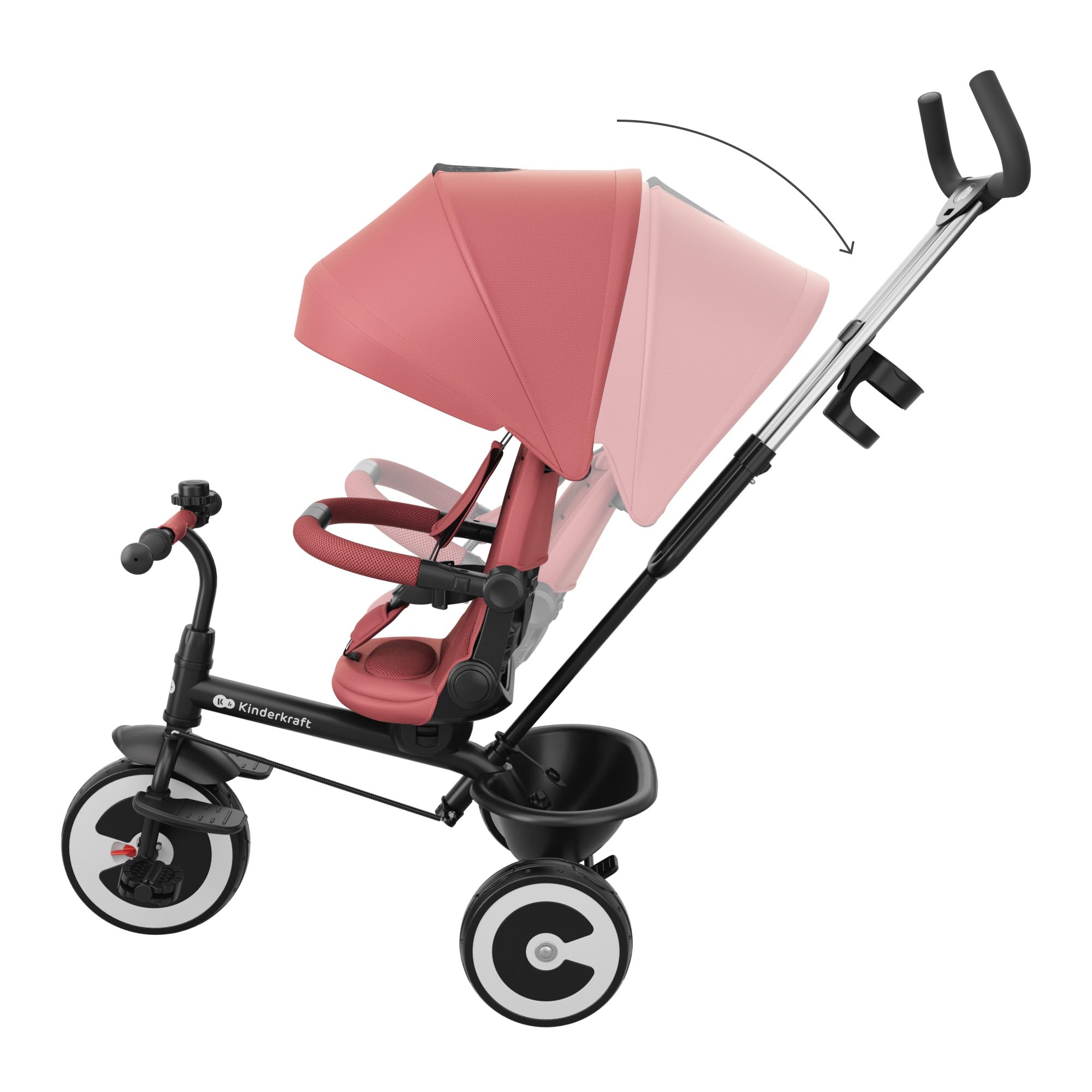 Kinderkraft Aston 2 Pro Triciclo Evolutivo, Bicicleta Sin Pedales, Bicicleta Bebe, para Niños, Cinturón, con Accesorios, Portavasos, Cesta, 9 Meses a 25 kg, Rosa