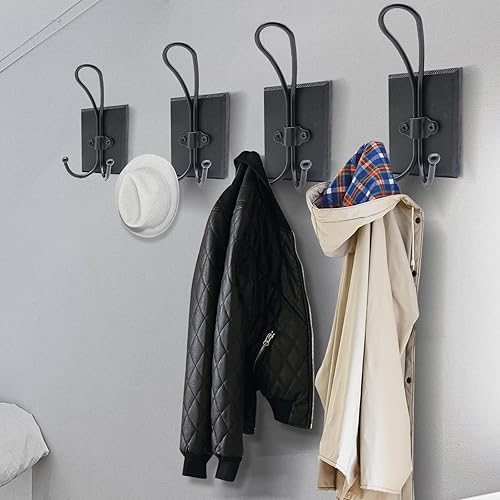 Miniatura 2 de Ganchos dobles para toallas de baño, paquete de 2 ganchos para abrigos de granja montados en la pared, ganchos de pared de madera decorativos