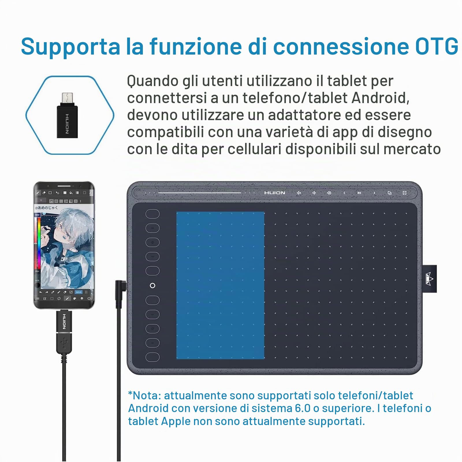 HUION Nuovo HS611 (Grigio) Tavoletta Grafica Professionali, Penna Digitale PW500 senza Batteria, Dotata di Pulsanti Touch Multimediali (Volume Regolabile, Riproduzione di Musica)