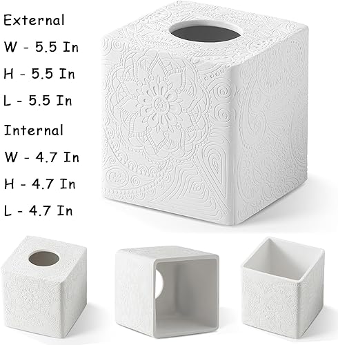 Miniatura 2 de Cubierta cuadrada de papel decorativo a rayas con textura de travertino natural, soporte de caja de pañuelos resistente de resina, soporte de papel