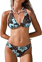 CUPSHE Women's V-Neck Halter Bikini Set - Two Piece Swimsuit with Self-Tie Low Rise Cheeky Bottoms