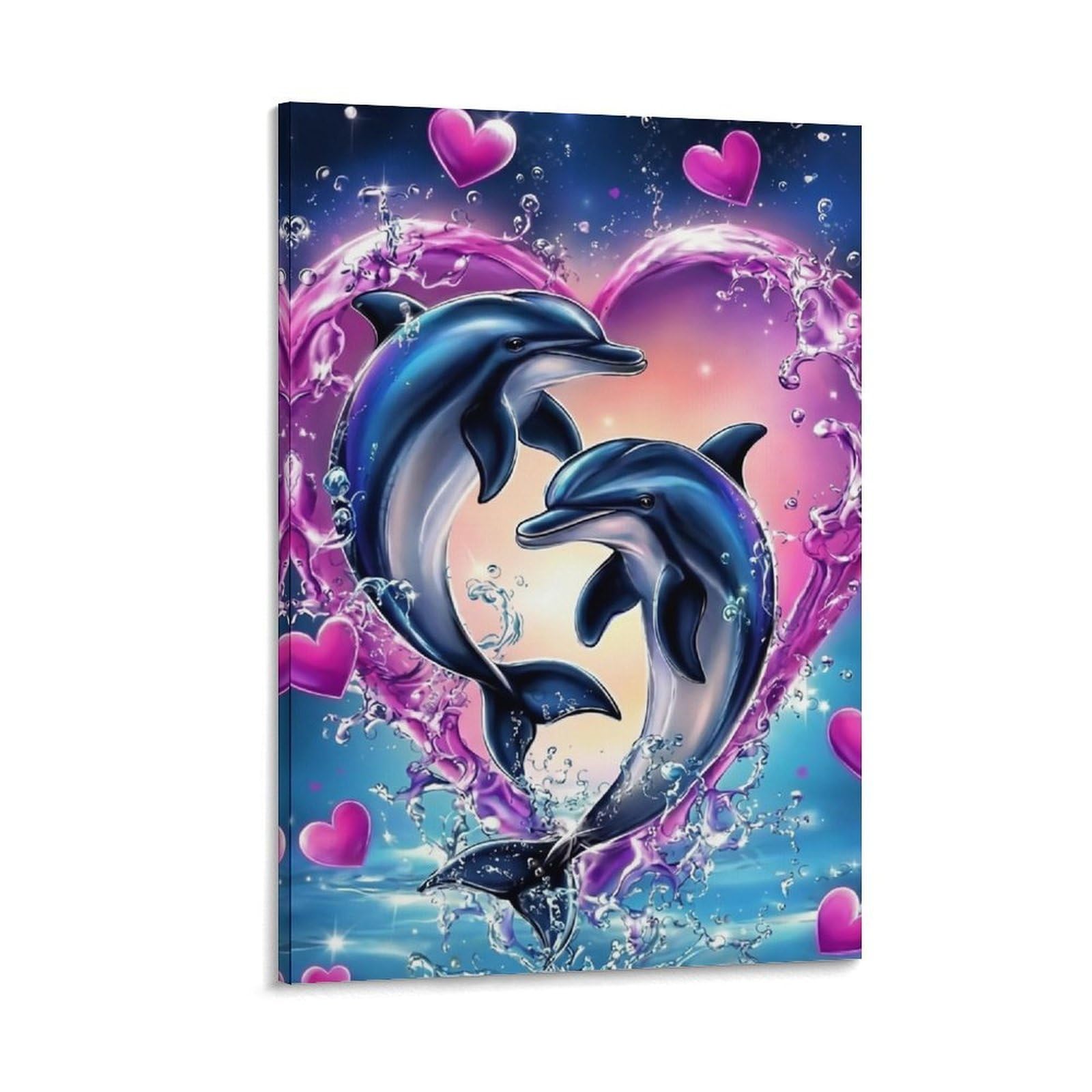 DHBANEIOK Dolphin Love Heart Poster Artwork Giclee Canvas Prints Modern Wall Art Picture Wall Hanging for Home Decorations 16x24inch(40x60cm)