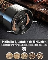 Vista 4 de TOMEEM Juego de molinillo eléctrico de sal y pimienta de mayor capacidad mejorado recargable con luces LED, molinillo automático de sal y pimienta