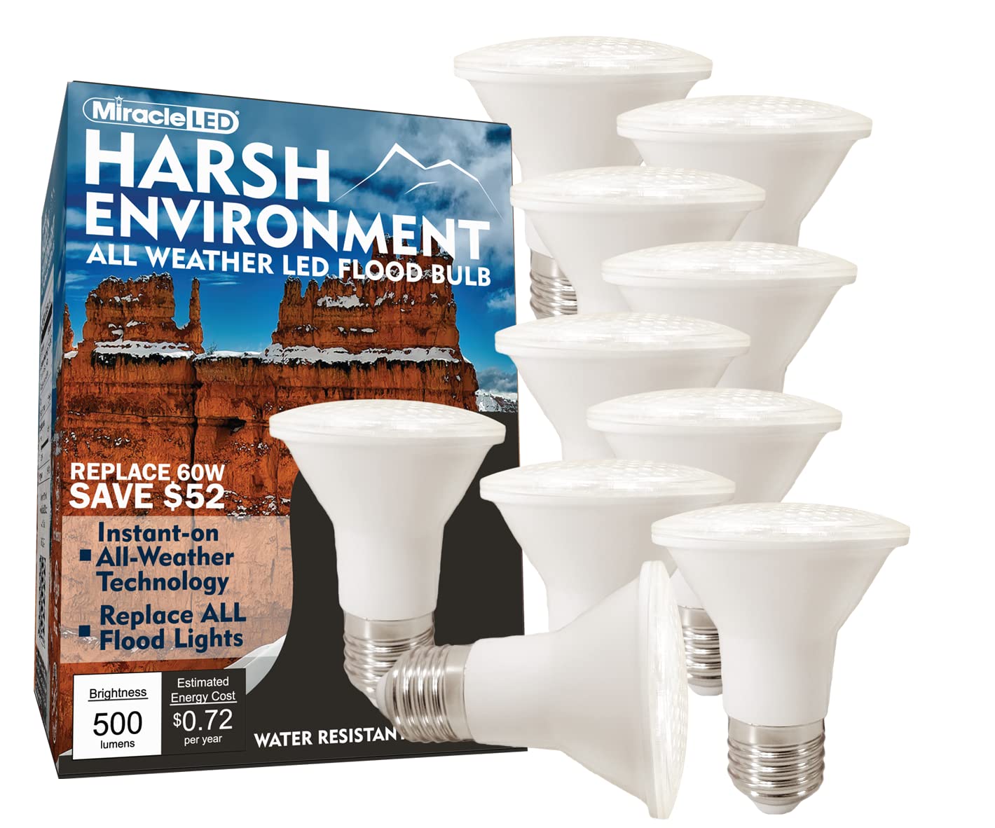 Miracle LED 604908 4 Watt Wide Angle Flood Light Security Bulb, Cool White, 10-Pack