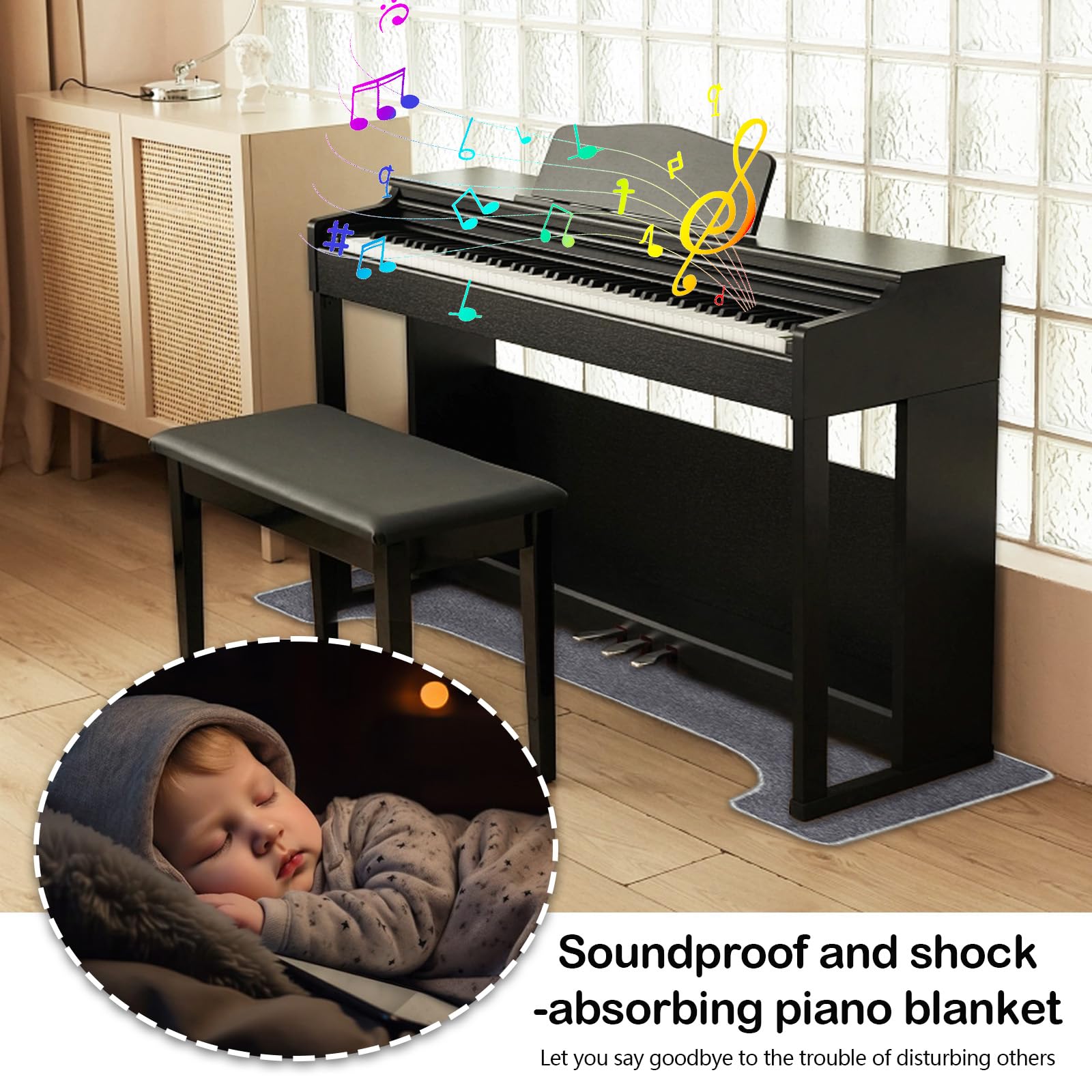 Tapis Piano Acoustique 160x70 cm Antidérapant Isolation Phonique Anti-Vibration pour Sol, Gris