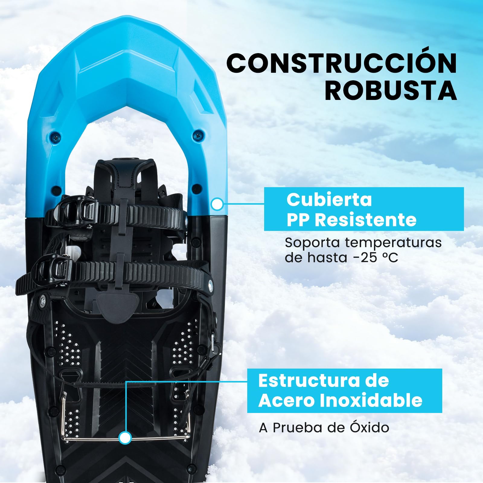COSTWAY Juego de Raquetas Nieve Ligero de Alumnio de 62 cm y Bastones de Trekking para Unisex Adulto y Niño, Carga de 90 kg, con Cierres de Trinquete Ajustables, Puntera, Barra Pivote Flexible, Azul