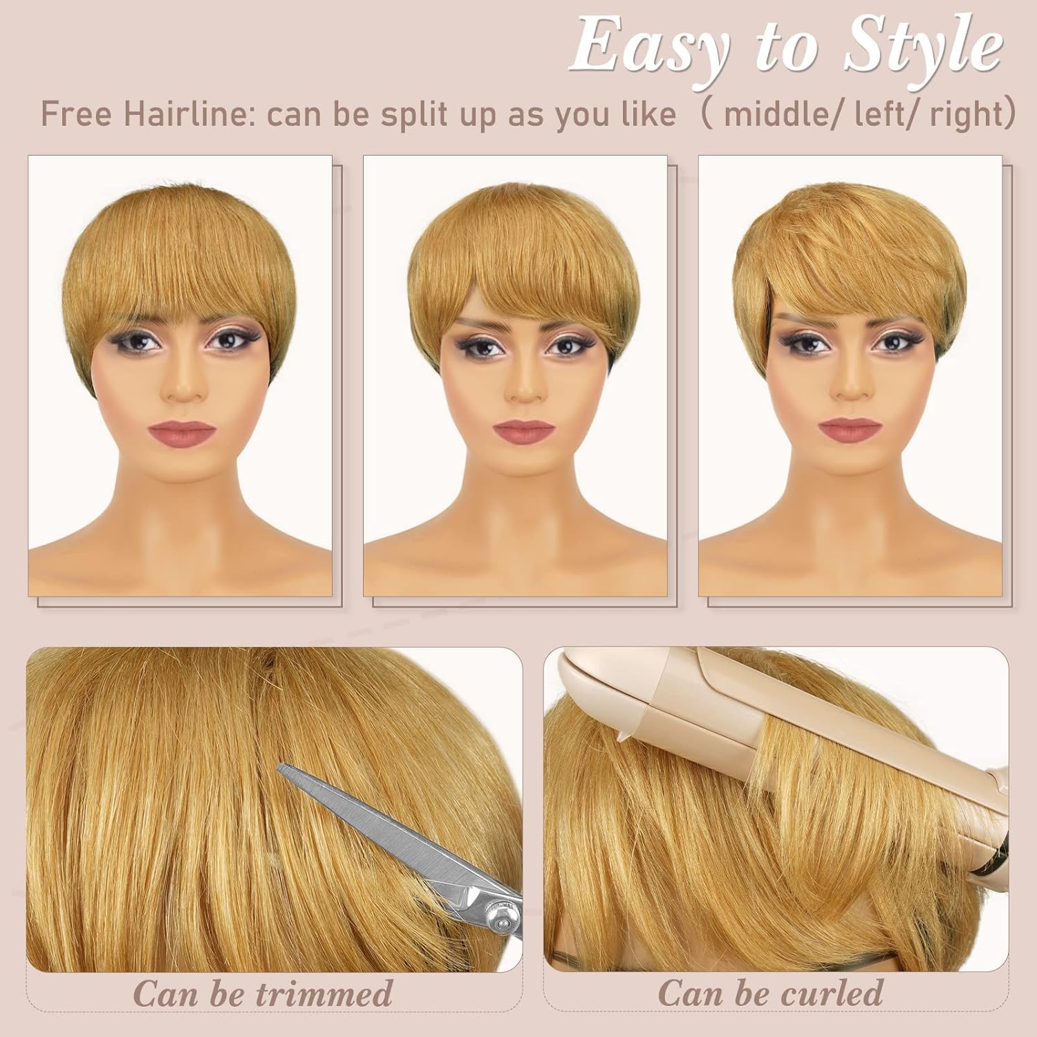 Pixie Cut Wig Short Human Hair Wigs for Black Women Ombre Brown Human Hair Glueless Pixie Wig Layered None Lace Front Wig with Bangs Natural Straight Wig 1B/30 Color - Image 3