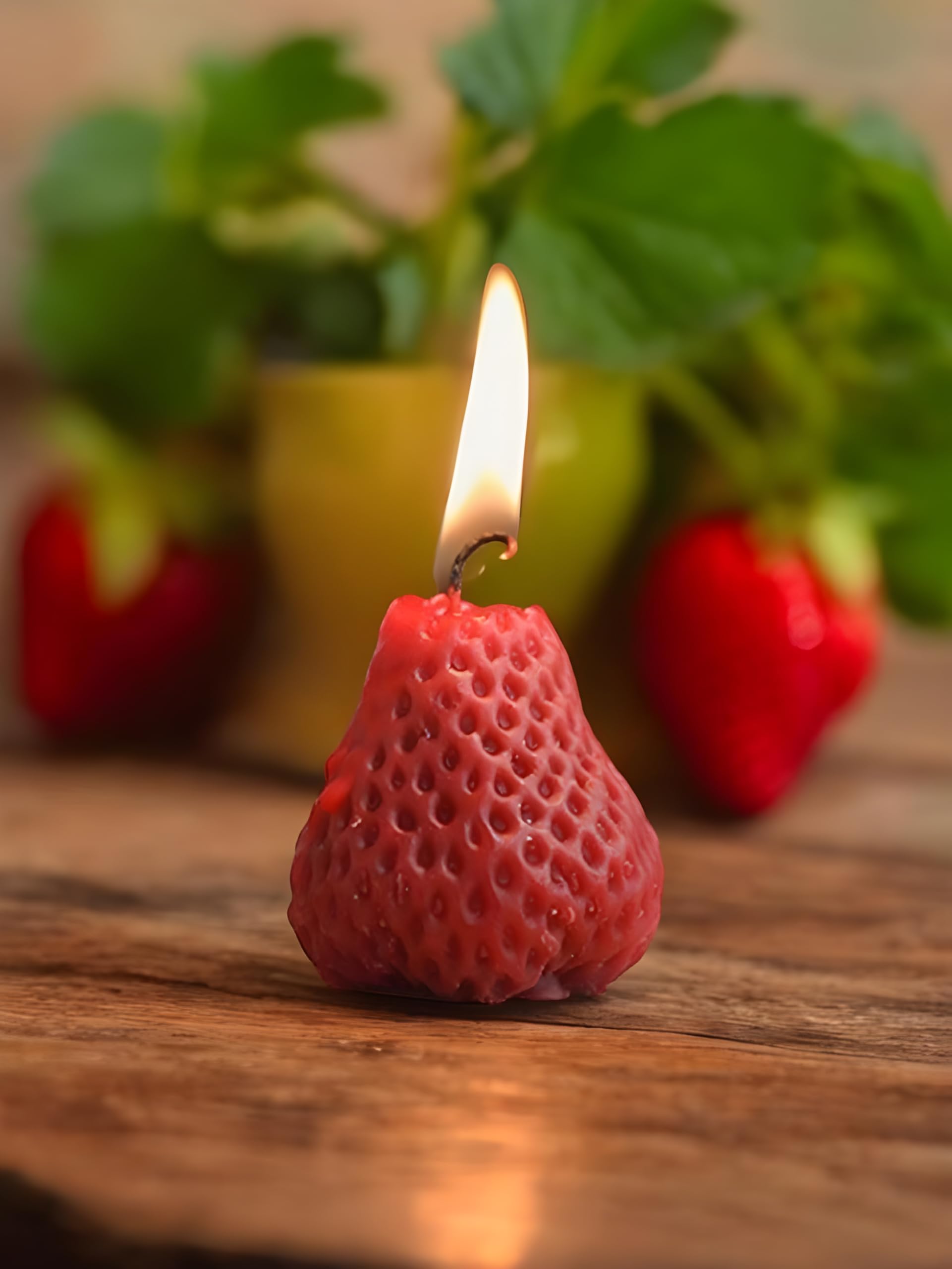 Decorative Mini Strawberry Shaped Scented Candle, Red, Rose Scent, Pack of 8, Birthday Candle-picture-12