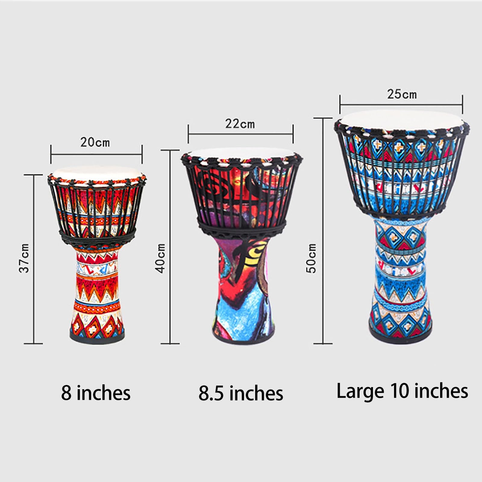 Afrykański Bęben Głowa Bębna z Koziej Skóry z Wiązaną Liną, Antypoślizgowy Spód Bęben Djembe na Wesele, Kemping, Impreza(12inch A)