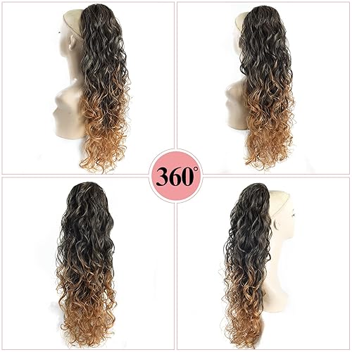 Miniatura 2 de Extensiones de cola de caballo rizadas y sueltas con cordón, para mujeres negras, extensiones de cabello grueso, largo, rizado, ondulado, con clip