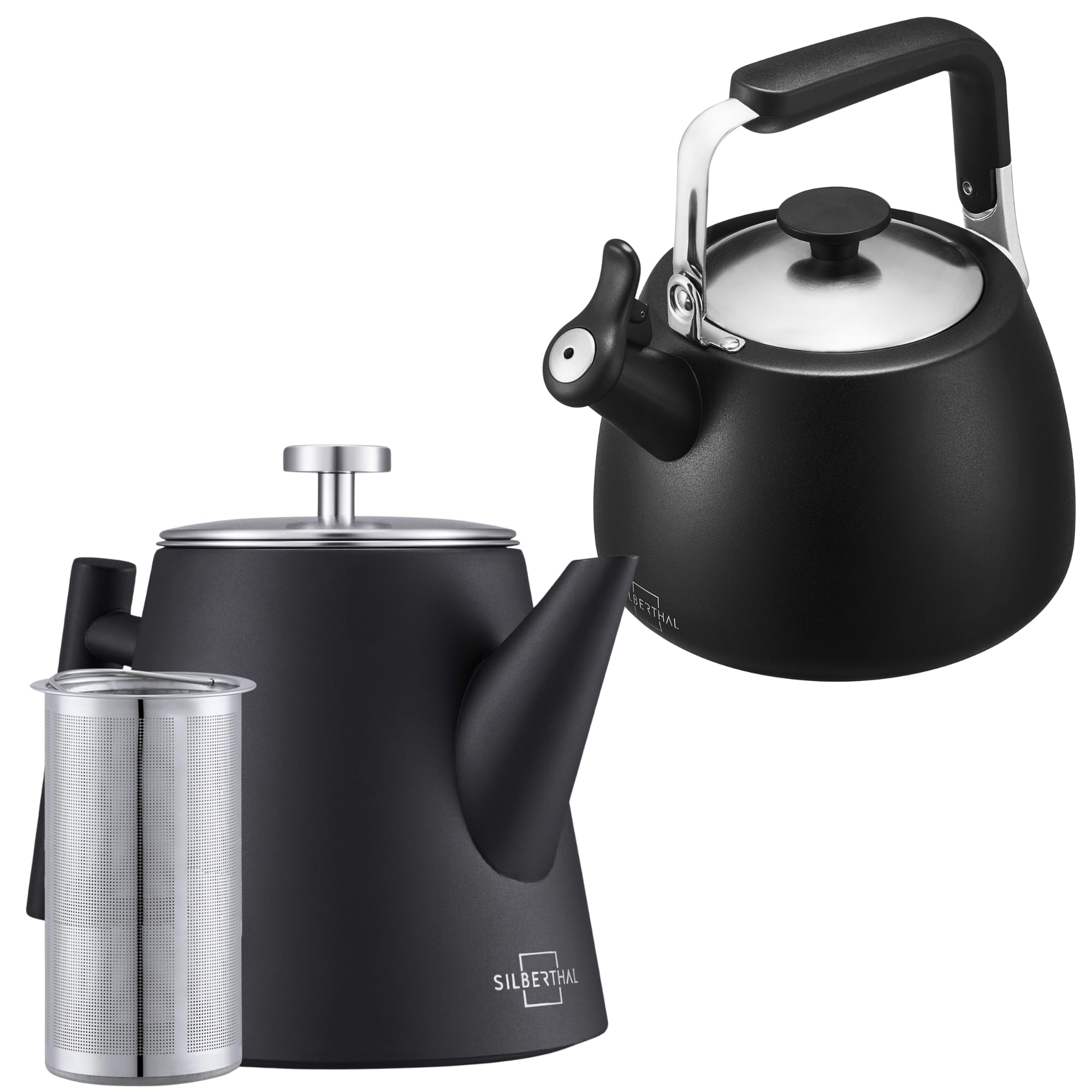 SILBERTHAL Teekannen 2er Set mit Wasserkocher Induktion - aus Edelstahl & doppelwandig - Ideales Geschenkset für Teeliebhaber