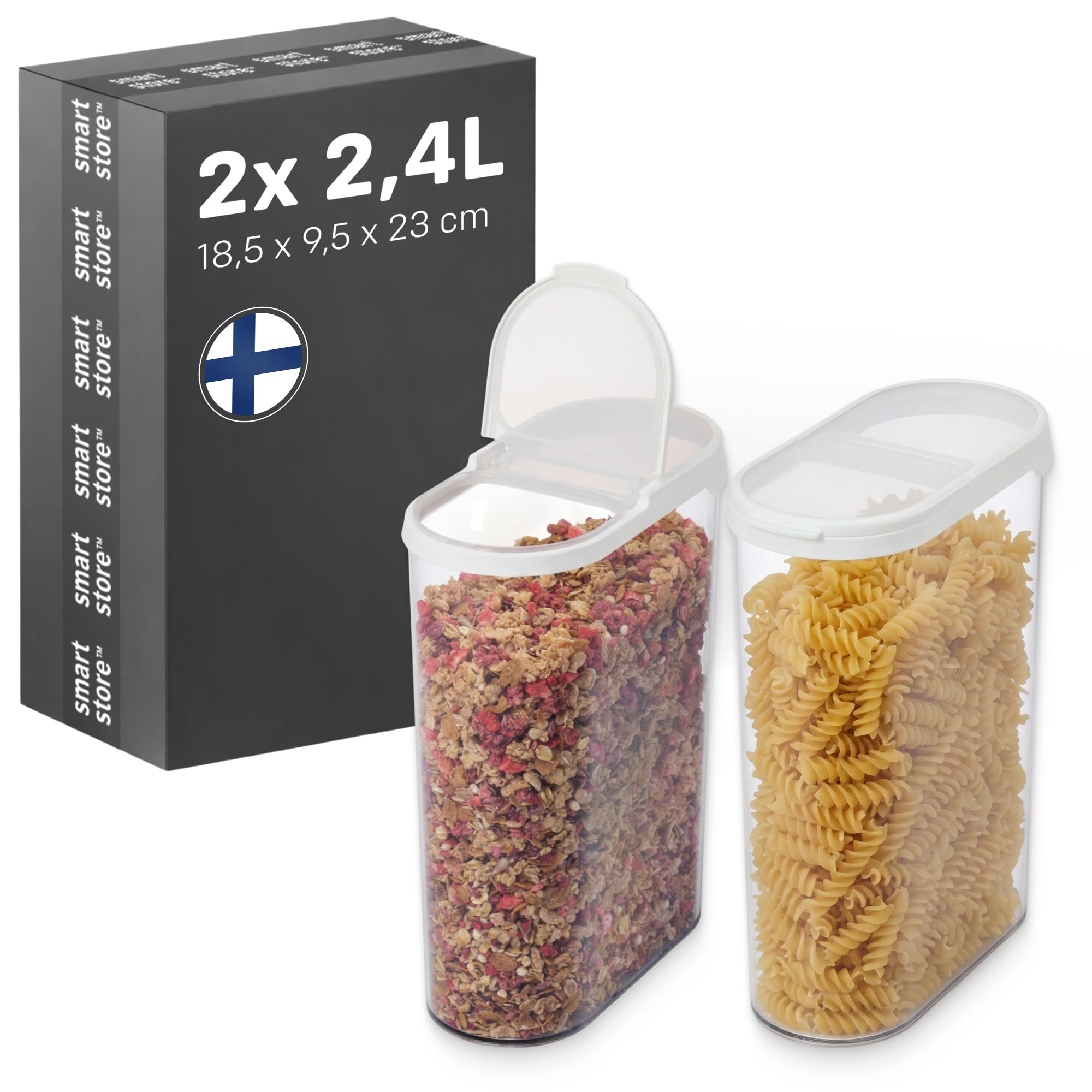 Smartstore Transparent Cereal Storage Containers, Set Of 2X 2.4 L | Stackable, Clear, Flip Lid | Bpa-Free Food Storage Containers | Kitchen Pantry Storage Containers | Cereal Dispenser, Granola, Flour, Pasta