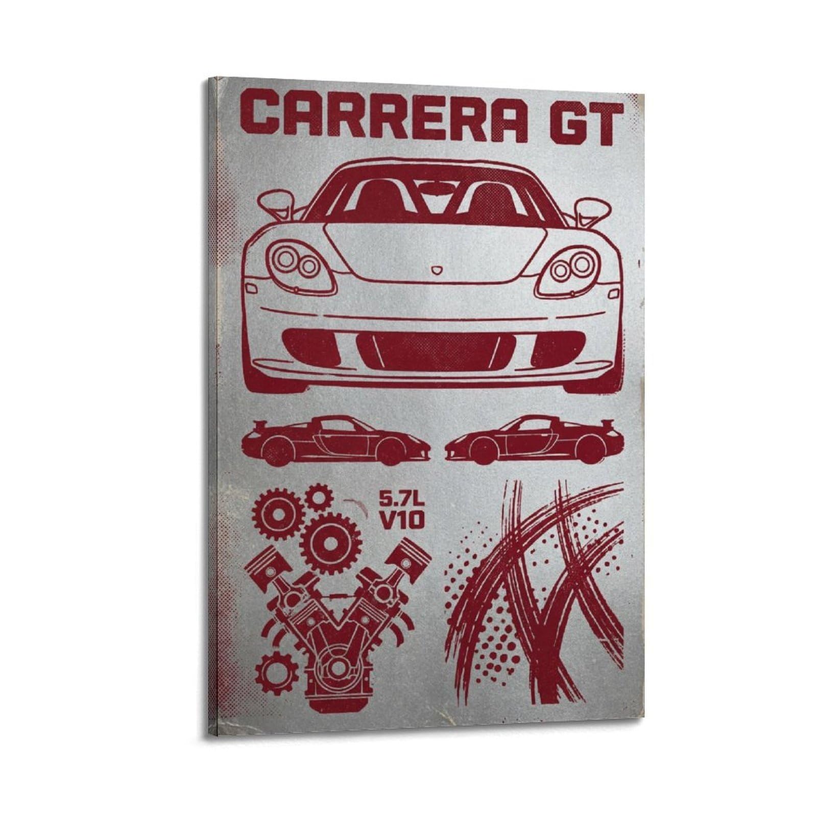Xkuga Boys Frame-Style Classic Supercar Poster Carrera Gt V10 Roadster Racing Modern Decorative Canvas Prints - Ideal Wall Art For Family, Man Cave, Game Room, & Girls Bedroom 20X30inch(50X75cm)