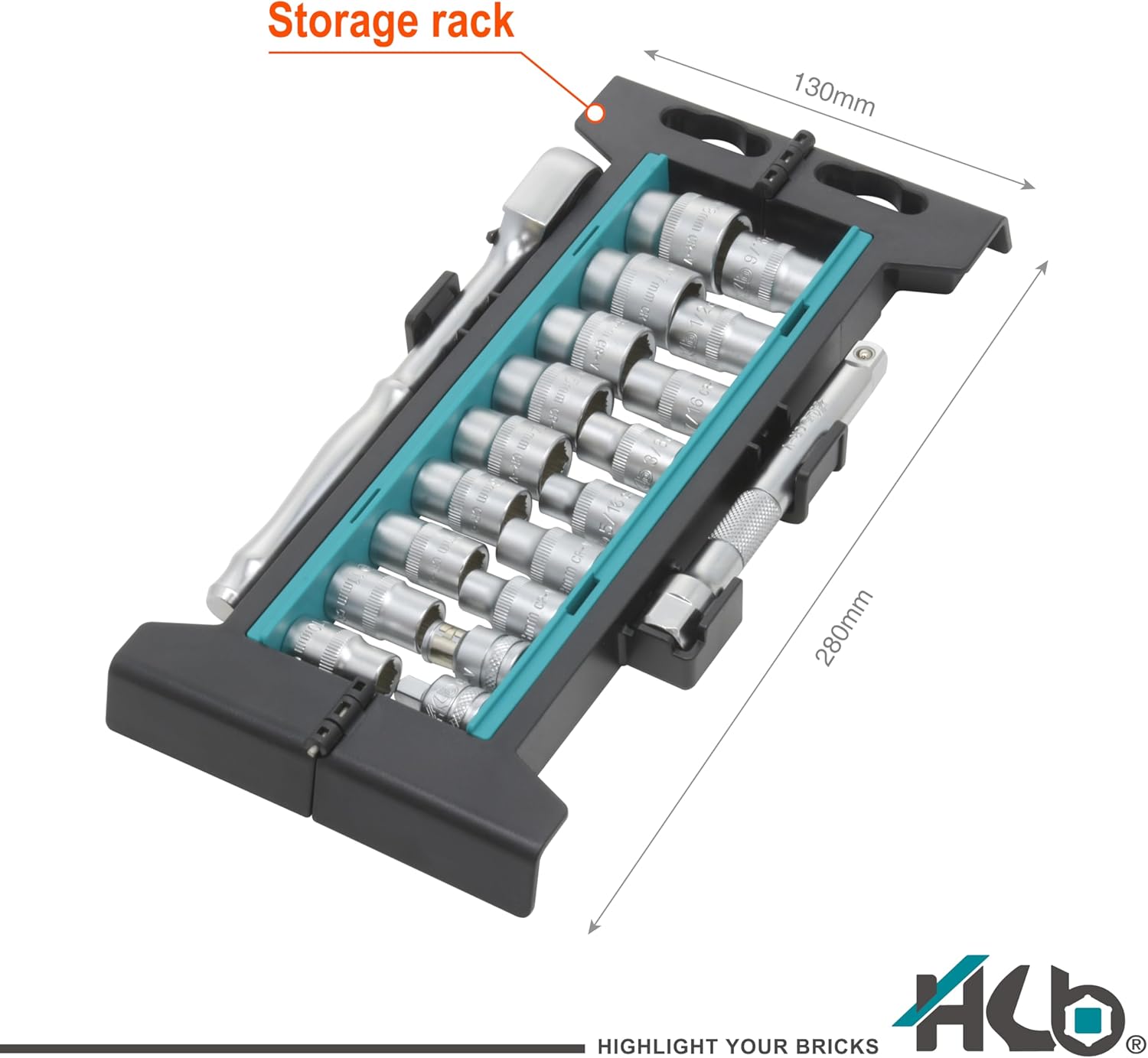 HB 20-Piece Socket Set AGX006-U, 90-Tooth Ratchet 3/8" Drive, Non-Slip Sockets for Rounded or Standard Bolts, Compact Foldable Storage Rack, Chrome Vanadium Steel, Made in Taiwan