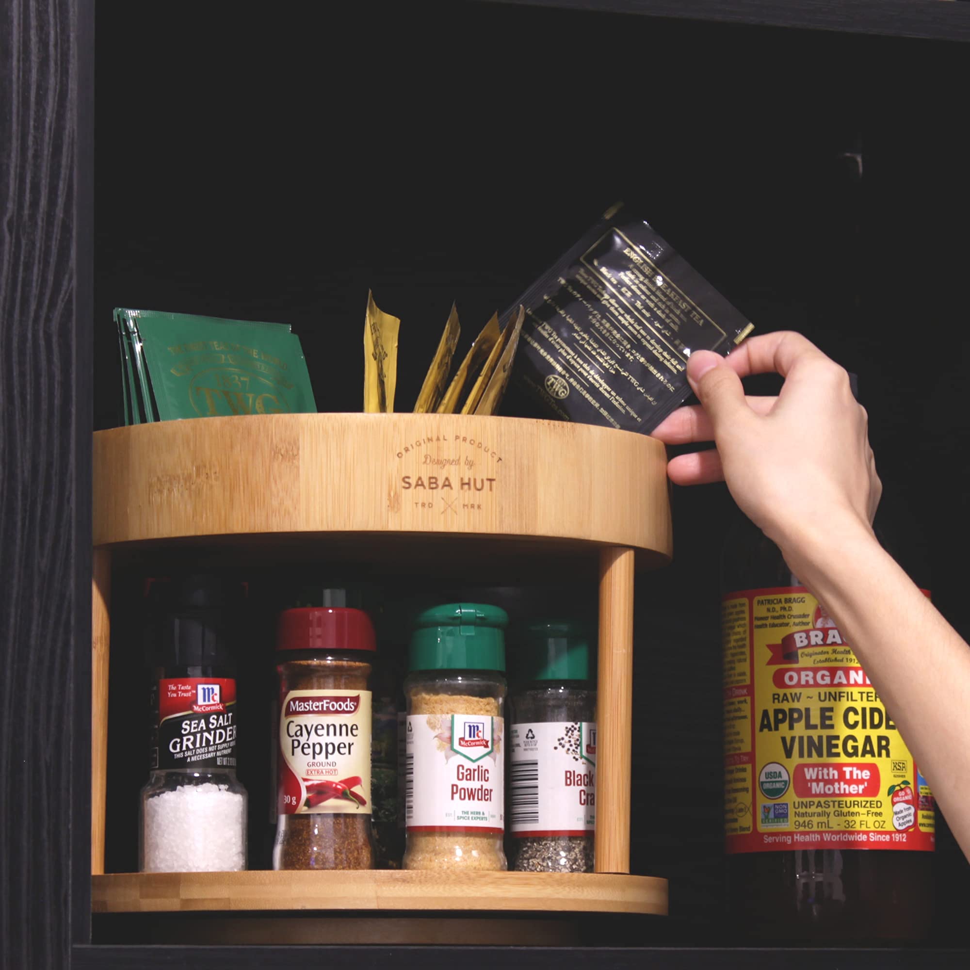 SabaHut 2 Tier Wooden Lazy Susan 360° Turntable Spinning Spice Rack