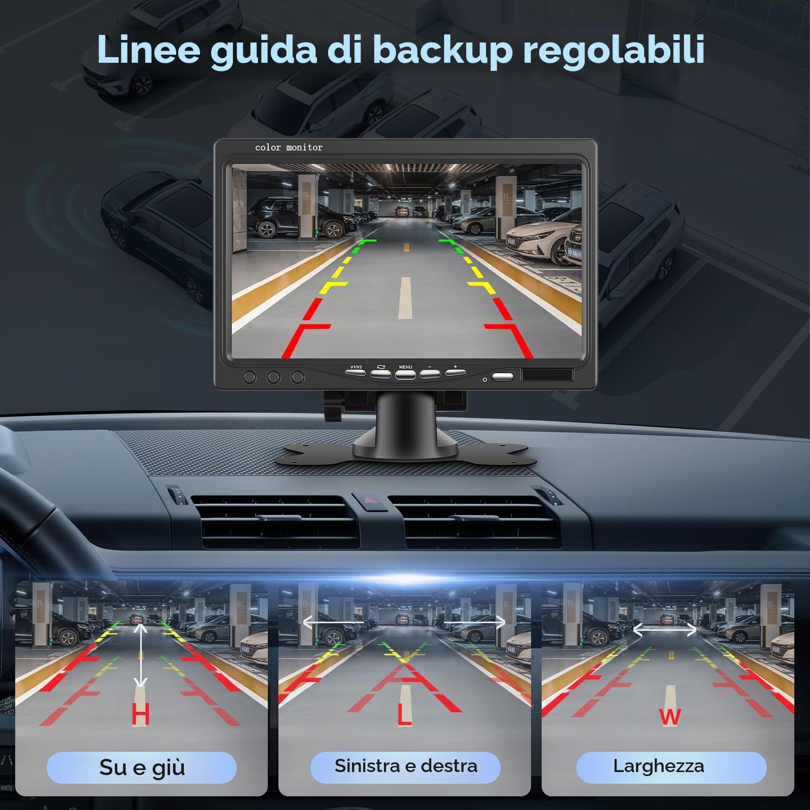 Telecamera posteriore da 7 pollici con 2 telecamere posteriori, kit telecamera posteriore Podofo 18 IR LED visione notturna IP68 telecamera di backup impermeabile per camion RV Bus 9V-35V
