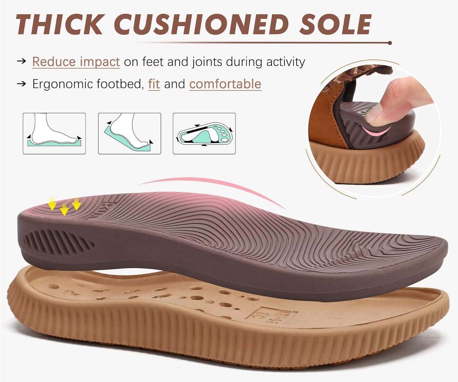 KuaiLu Womens Orthopedic Walking Sandals Arch Support Recovery Sport Outdoor Hiking Water Sandles Thick Athletic Cushion Comfortable Plantar Fasciitis Adjustable Sandals US6-12 - Image 6