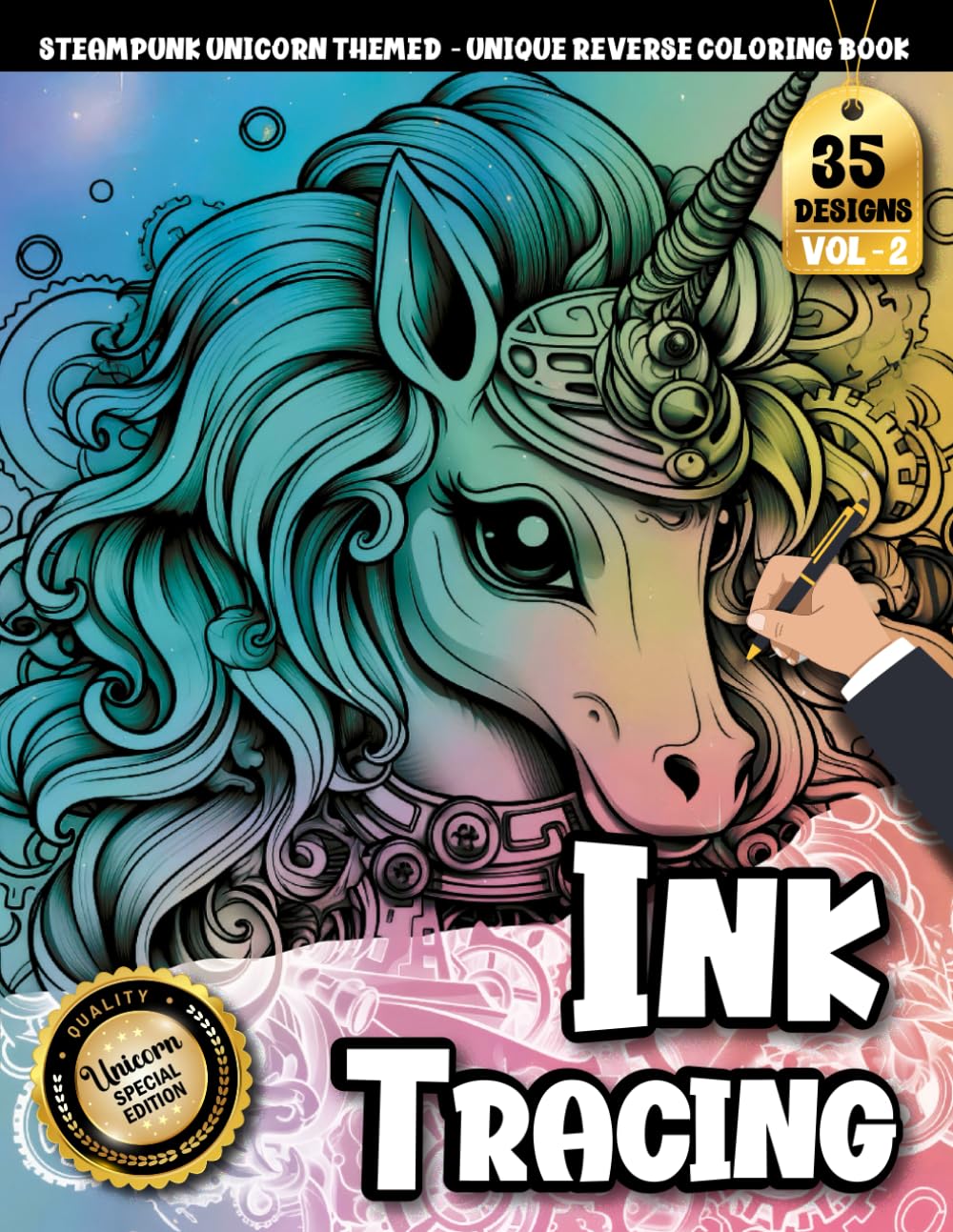 Ink Tracing Book For Adults: Detailed Steampunk Unicorn Illustrations With Outline Pages for Focused Tracing and mindfulness (Steampunk Unicorn Tracing Series)