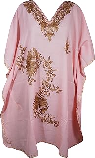 Stylish Pink Embroidered Butterfly Sleeve Caftan Dress: Cruise & Poolside Boho Chic for Parties - Sizes L to 2X