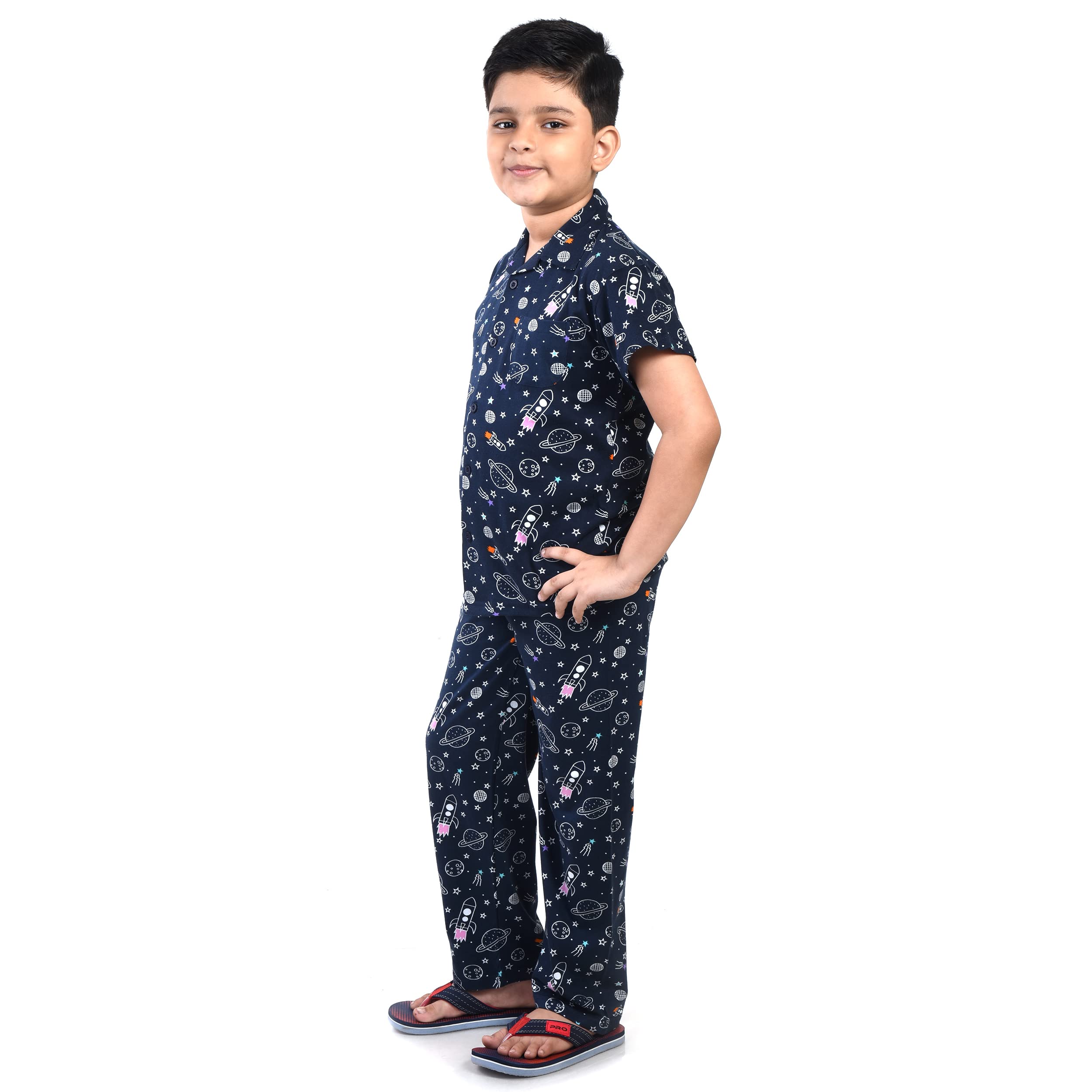 Clothe Funn Unisex Boy's Cotton Printed Pajama Set/Night Suit (Bns-001_Navy Blue_7 Years-8 Years) 2