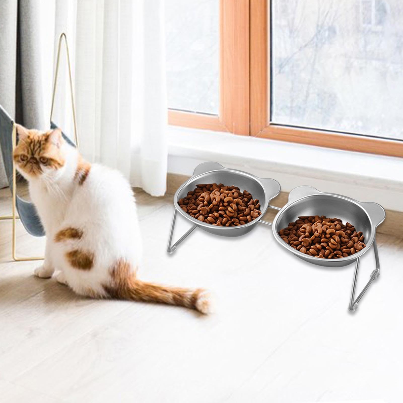 Comedero Elevado para Gatos, Comedero para Mascotas, Decoración, Recipiente para Alimentar Cachorros, Ideal para Viajes, Hogar de EST, Cuencos Dobles de Dibujos Animados, Individual