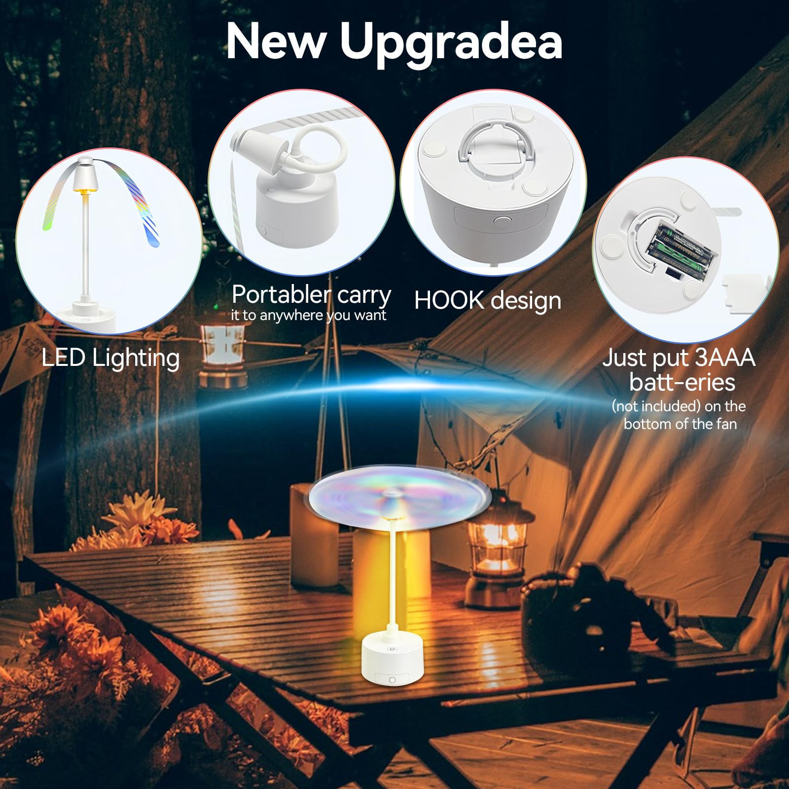 Ventilador Repelente De Moscas, 4Pcs Controlador De Trampas Para Mosquitos Con Cuello De Cisne Flexible De 360°, Luz LED Eliminación Física De Insectos Con Gancho Para Colgar Ideal Para Fiestas BBQ