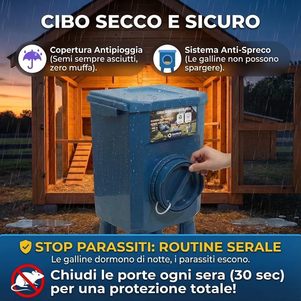 Kit Mangiatoia e Abbeveratoio per Galline 8KG/7L – Anti-Parassiti, Valvola Automatica, Anti-Cianobatteri, Ideale per Microfattorie e Allevatori Amatoriali, Autonomia a Lunga Durata, Riduce i Ricarichi