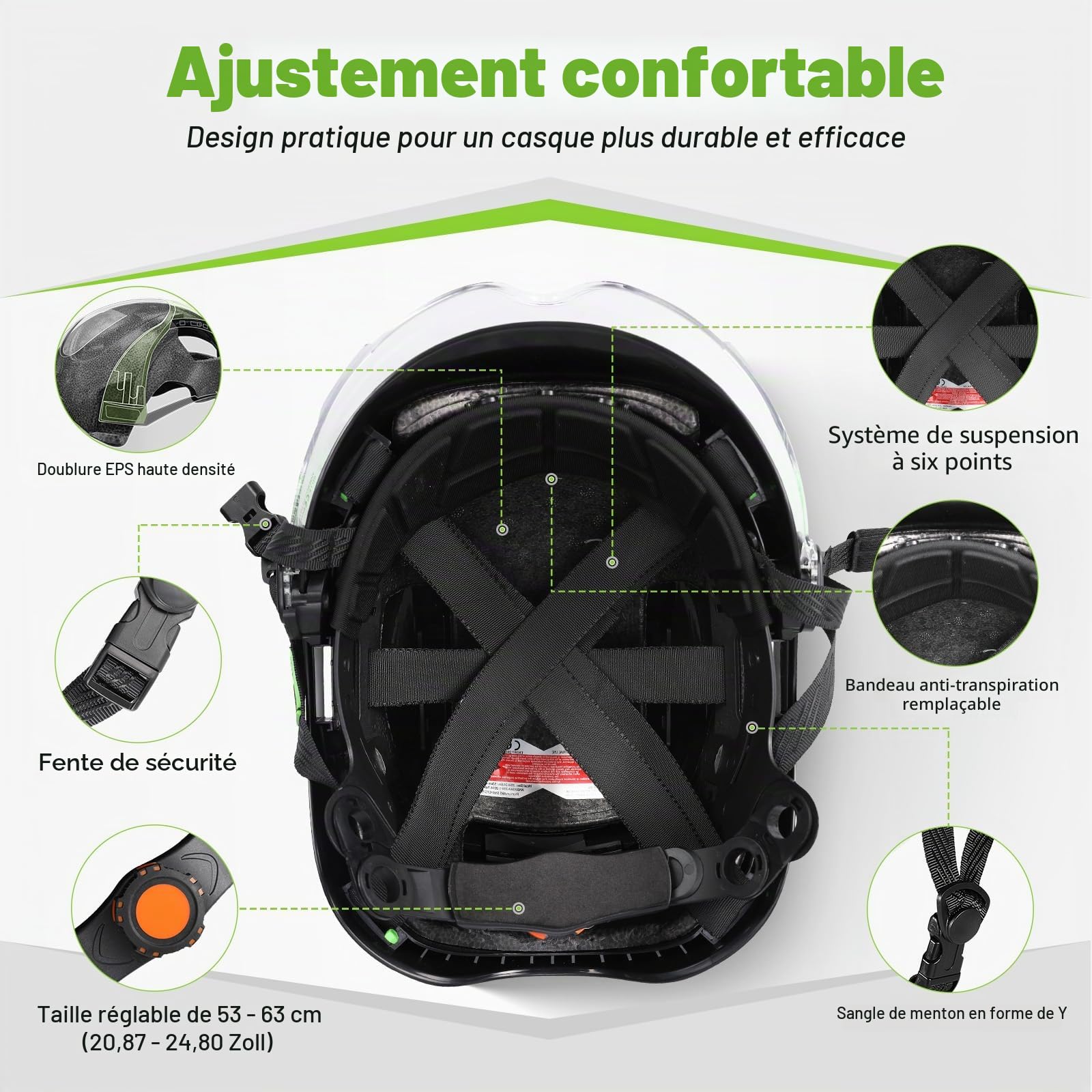 GREEN DEVIL X-Armor Casque de protection avec protection auditive active et visière transparente - Casque de sécurité ABS EN 397 - Conforme à la norme EN352 SNR 32 dB avec Bluetooth