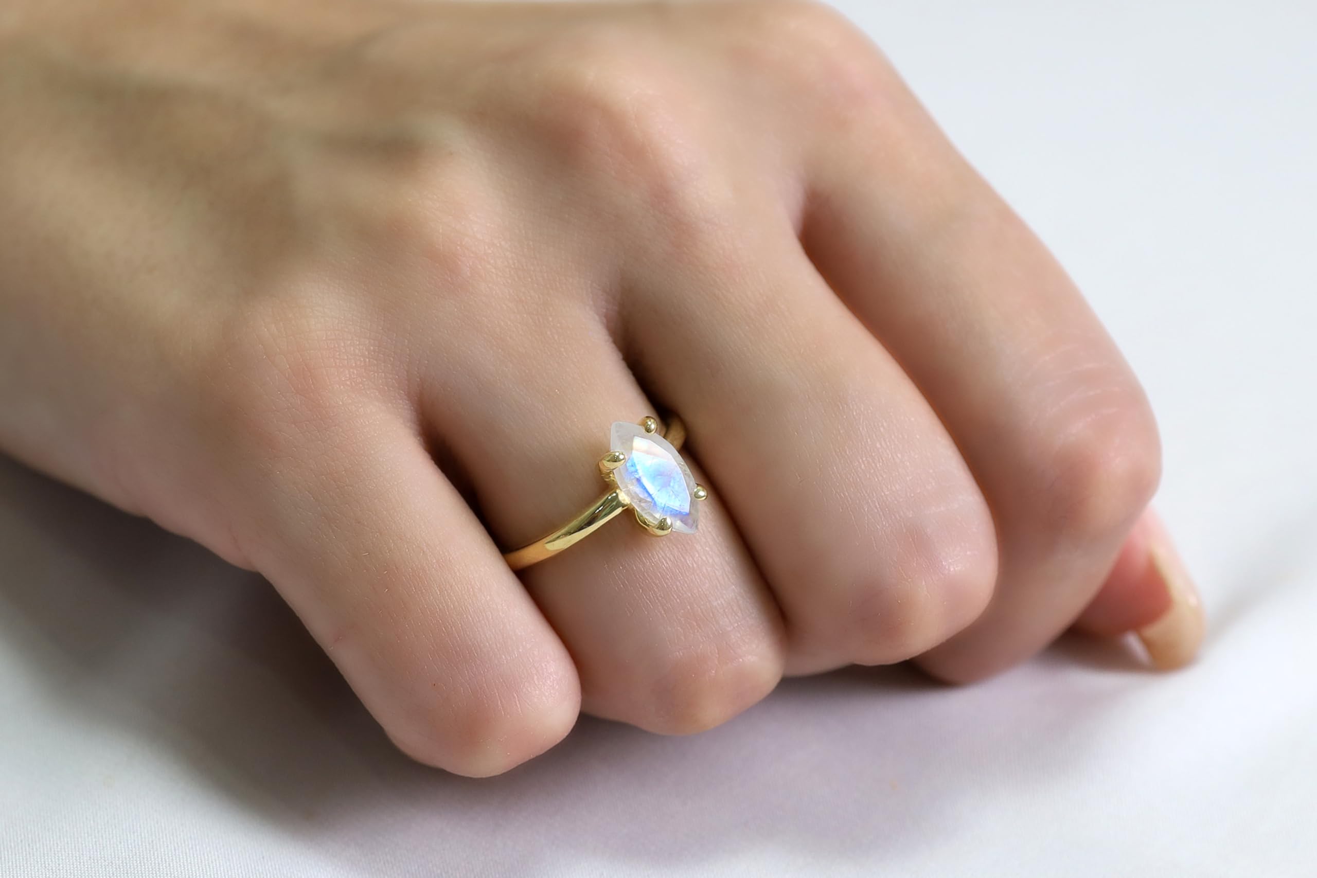 Eleganter Mondstein Ring - Charmante Rose Gold Marquise Ringe für Frauen - Anpassbare Versprechen Ring, Stapelbar Ring, Jeden Tag Ring - Handgemachter Schmuck für Veranstaltungen