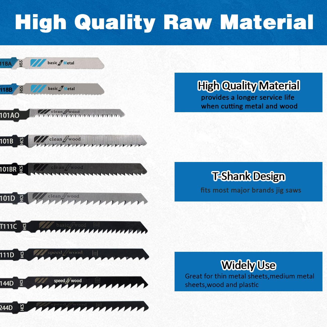 52PCS Jigsaw Blades for Wood Metal Plastic,T Shank Jig Saw Blades Set(T118A,T118B,T101AO,T101B,T101BR,T101D,T111C,T11D,T144D,T244D)