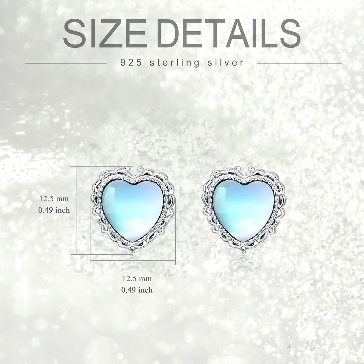 Moonstone Stud Earrings for Women 925 Sterling Silver Heart Shaped Moonstone Earrings Ladies Jewelry - Image 4