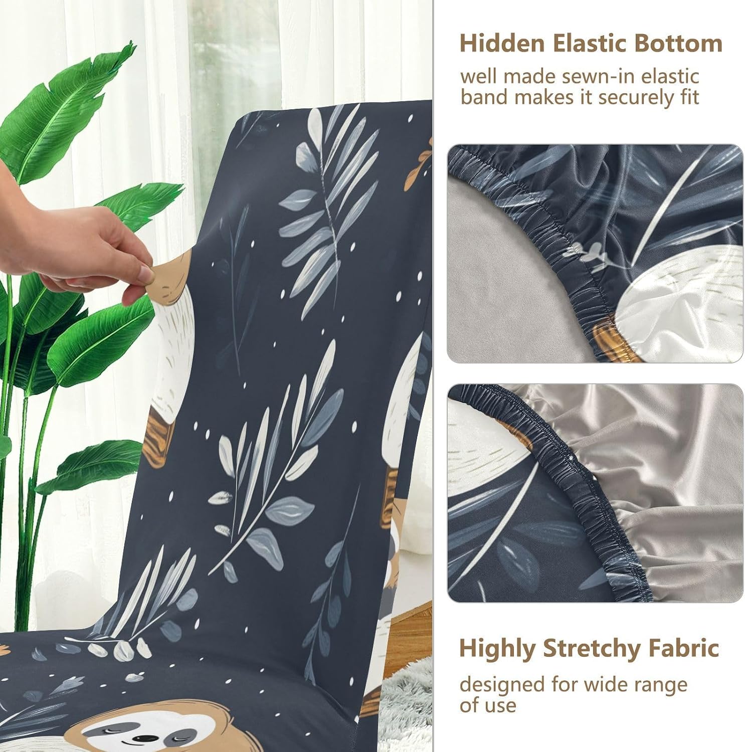 ALAZA Chair Covers for Dining Room, Cute Sloth Sleeping on A Pillow Stretch Chair Cover Sets Chair Protector Removable Washable for Ktichen Restaurant Hotel