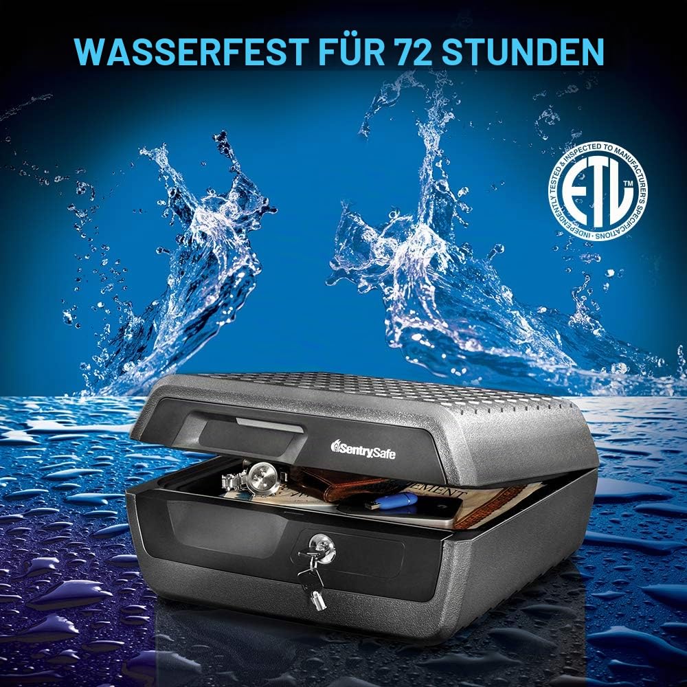 Sentry Safe CHW30220 Feuerfeste und wasserdichte Tresorbox mit Schlüsselschloss, Feuer- und Wassertruhe Safe für Wertsachen, Grau & Schwarz, 0,36 Kubikfuß, 7,6 x 16,5 x 14,8 Zoll
