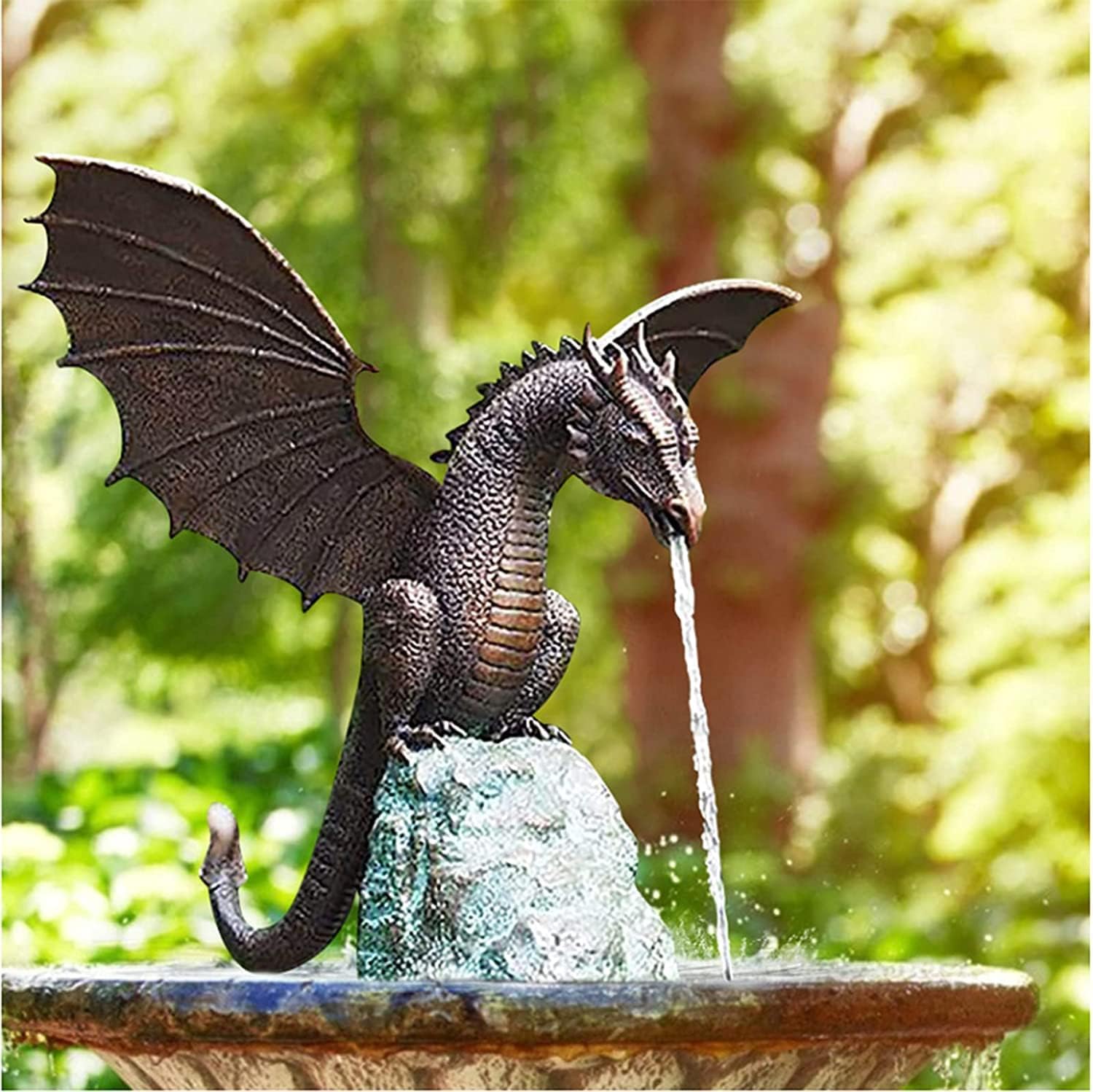 EUKK Water Features Outdoor Dragon Fountain for Small Pond, Garden Fountains Fire-Breathing Statue Resin Sculpture, Cool Pond Spitter Landscape Decor (A), Red