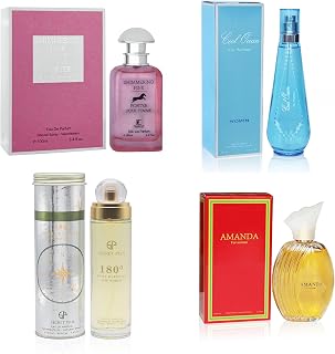META-BOSEM 4-Pc Perfume Collection Fragrance for Women, Eau de Parfum Natural Spray - Fresh Scents (Pack of 4 - Shimmering Pink+Amanda+180 Pure Scent+Cool Ocean) Each 3.4 Fl Oz, Total 13.60 Oz