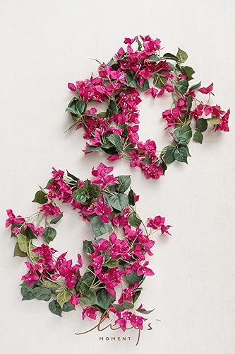Vista 4 de Ling's Moment Guirnalda de flores artificiales de buganvilla de 5.5 pies, 2 enredaderas falsas de tacto real, coronas de seda rosa intenso