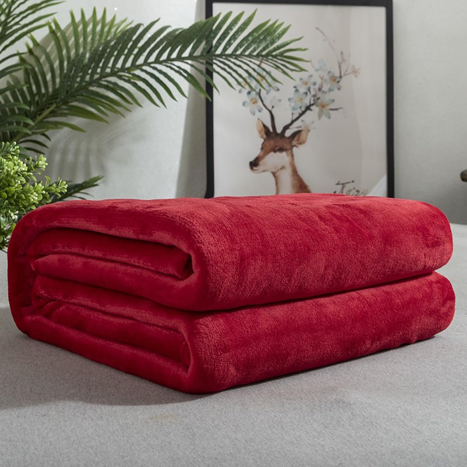 Kuscheldecke Flauschig Decke 200 x 220 cm 230 G/M² Flanell Extra Weich, Waschbar Wohn- & Kuscheldecken für Tiefen Schlaf Und Bessere Erholung, Rot