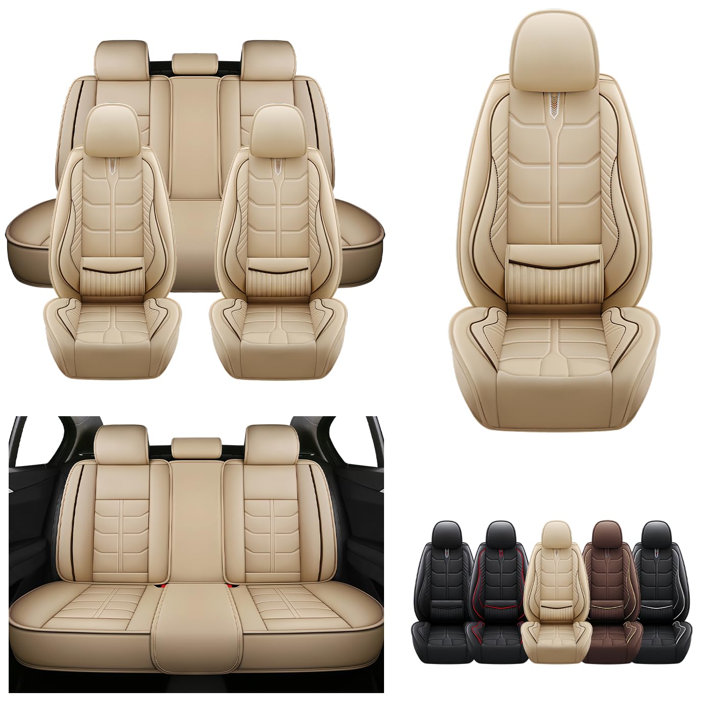 URINOVET Car Seat Covers for Cadillac Escalade - Premium Nappa Leather Custom Fit Seat Covers, Anti-Slip Design & Breathable Beige Full Set