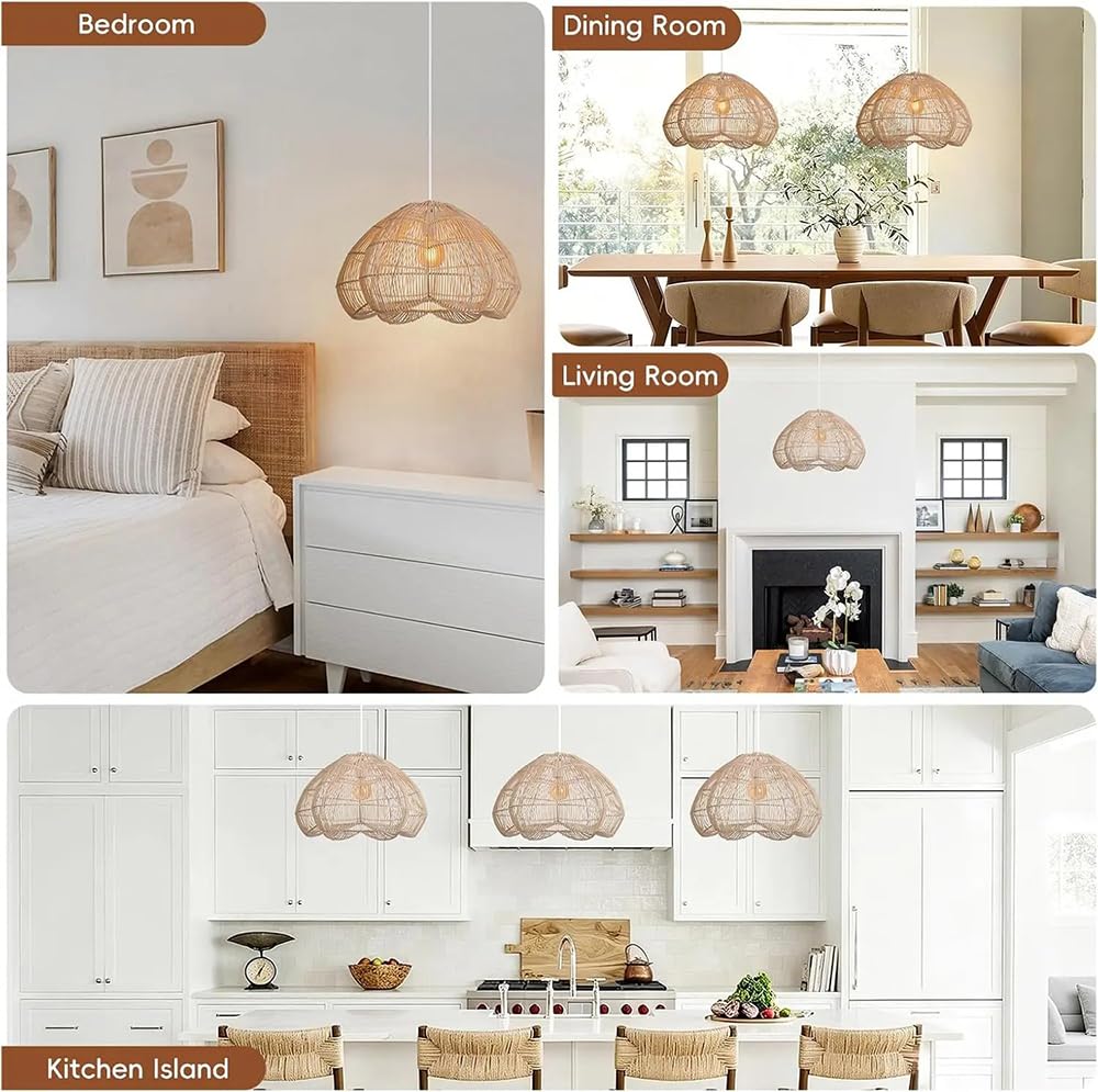 Żyrandol Rattanowy 19,69 Cala, Lampa Wisząca Z Ręcznie Tkanej Wikliny W Stylu Boho, Oświetlenie Wiszące W Stylu Vintage, Do Wyspy Kuchennej, Jadalni, Przedpokoju, Sypialni I Salonu